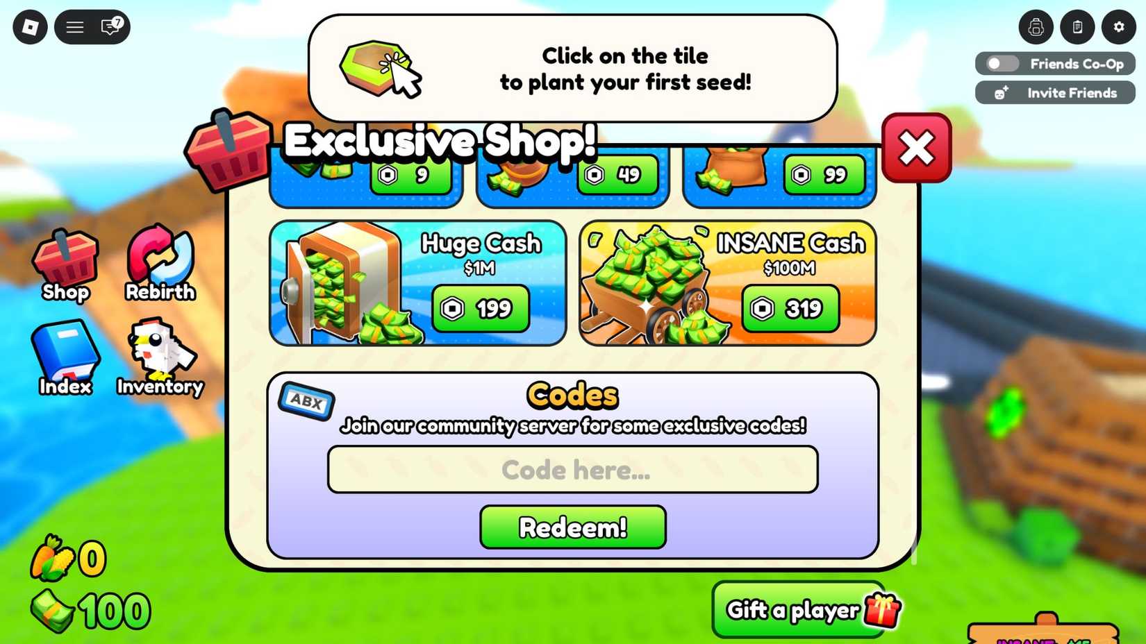 Farm an Island the codes tab
