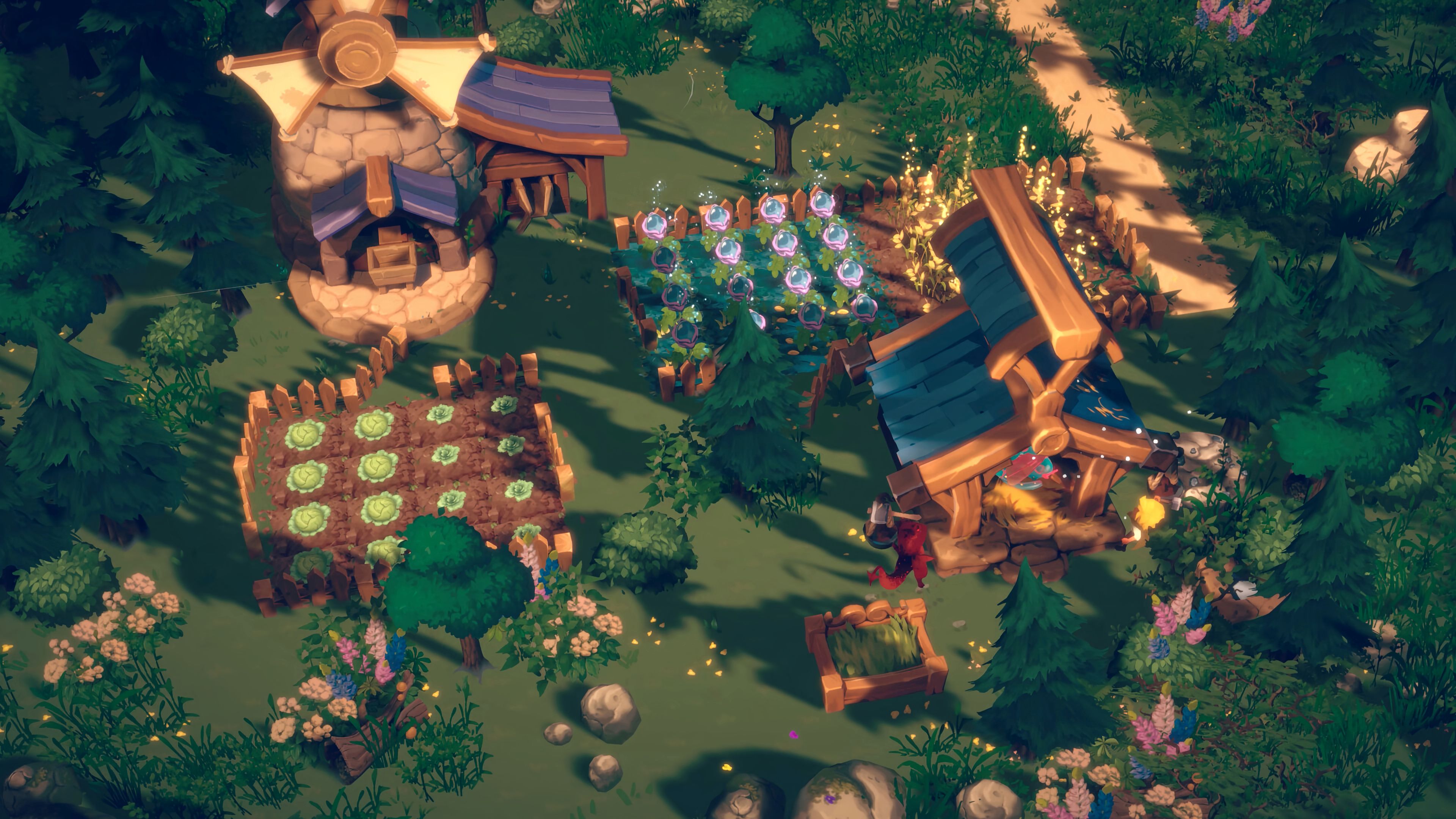 Field with crops and buildings in Dragon Shelter