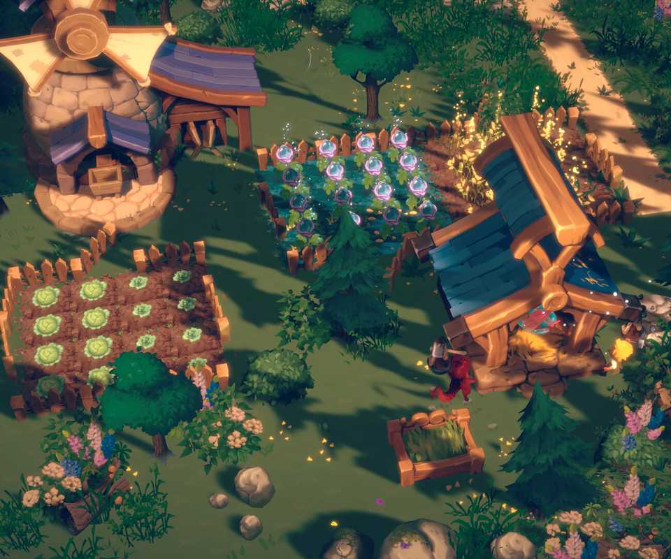 Field with crops and buildings in Dragon Shelter