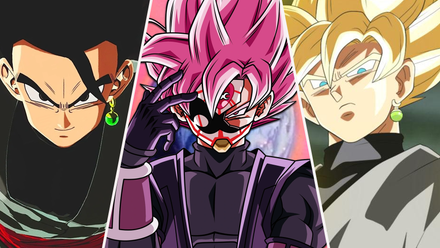 Gohan Black, Crimson Masked Saiyan, and SSJ Goku Black