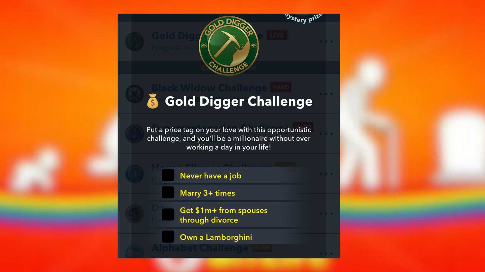 gold digger challenge bitlife