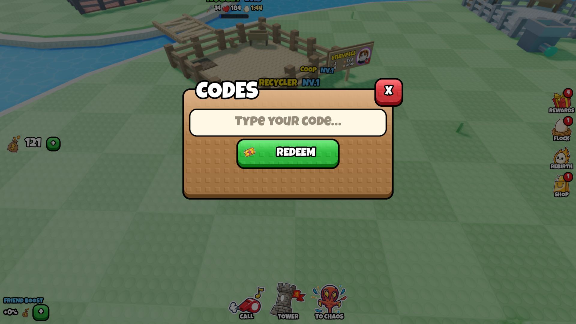 Grow a Chicken Fighter the codes tab