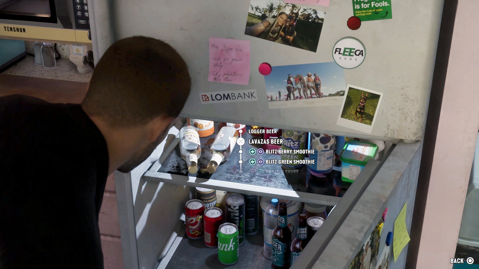 gta 6's jason grabbing a drink from the fridge.