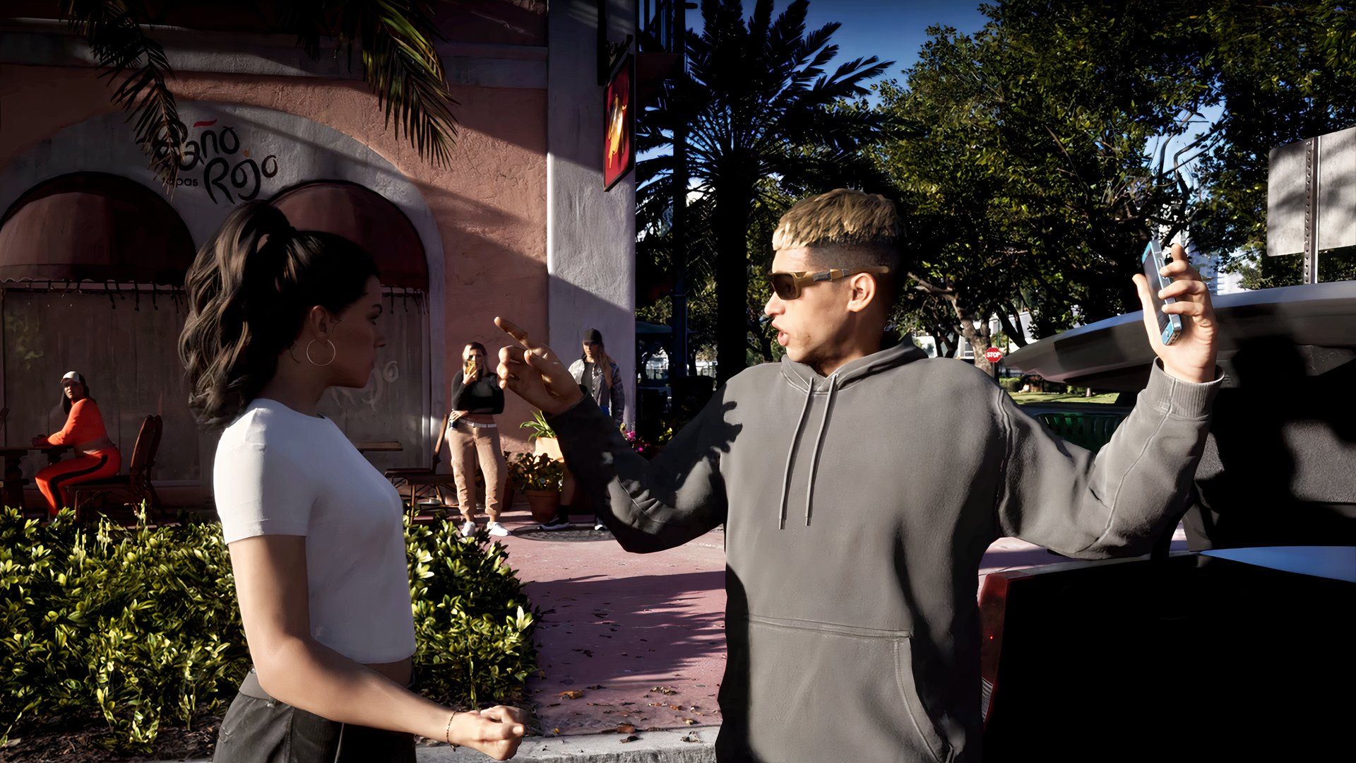 n3on lookalike in gta 6 extended look trailer talking to lucia.
