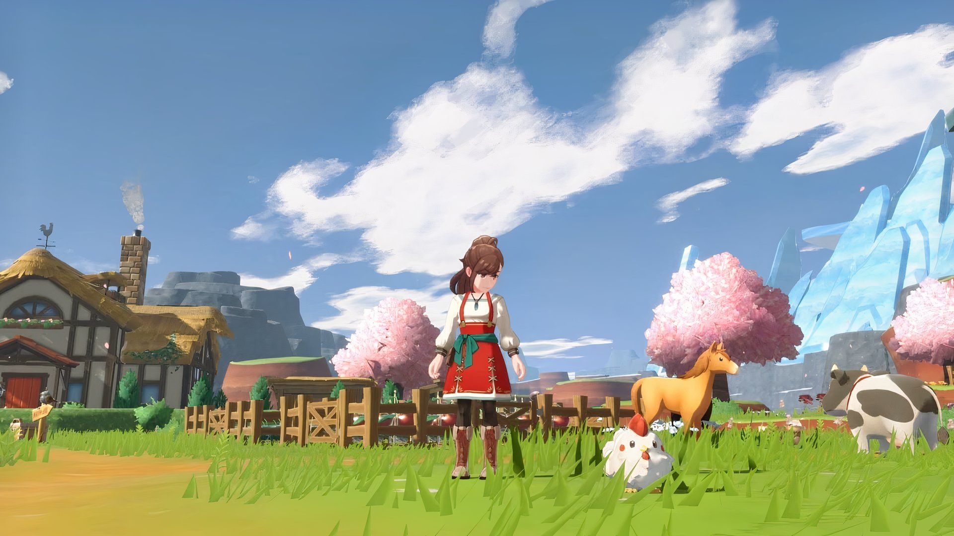 Harvest Moon Echoes of Teradea character on farmland with animals