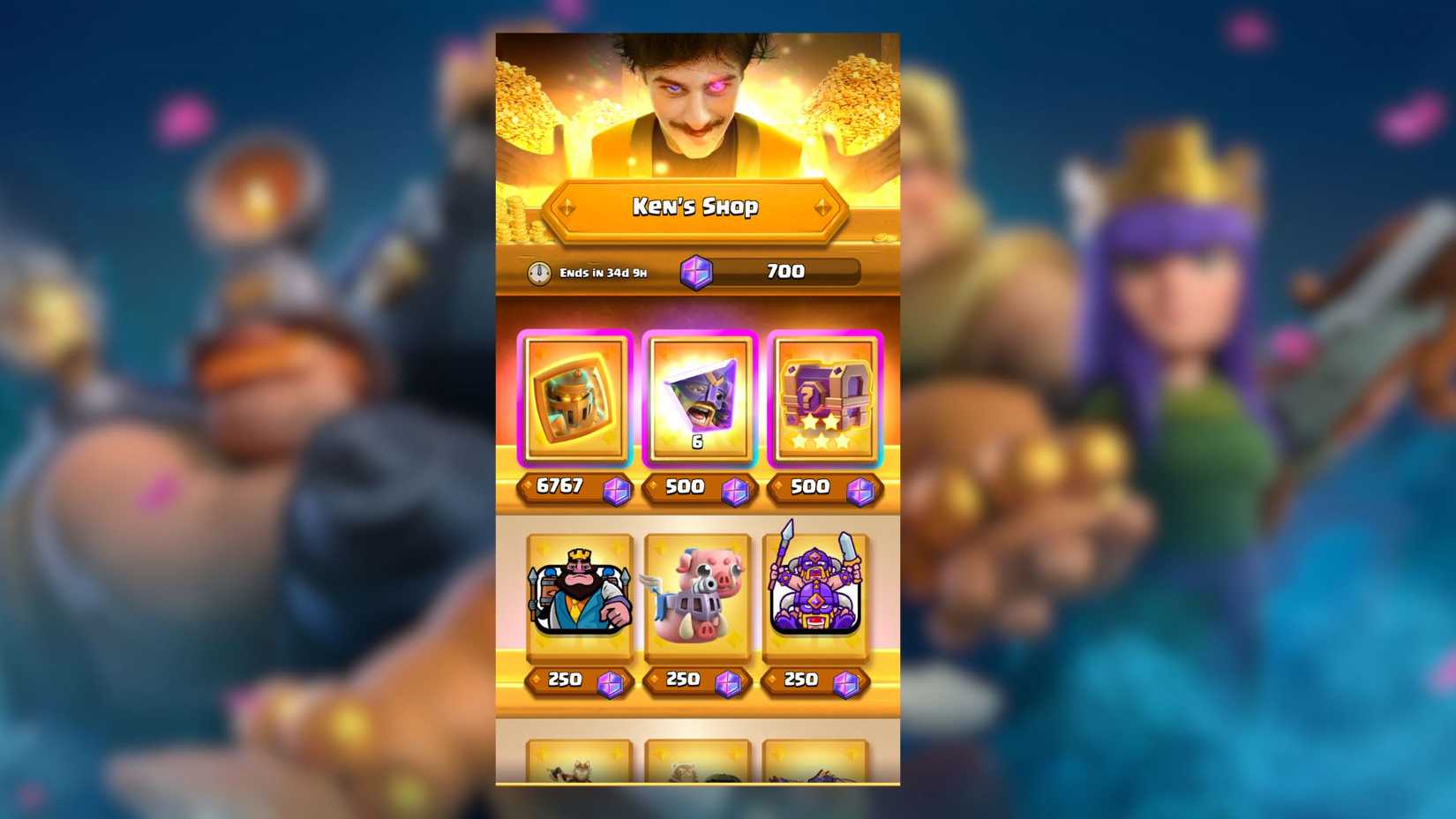 hero mega knight in ken's shop clash royale