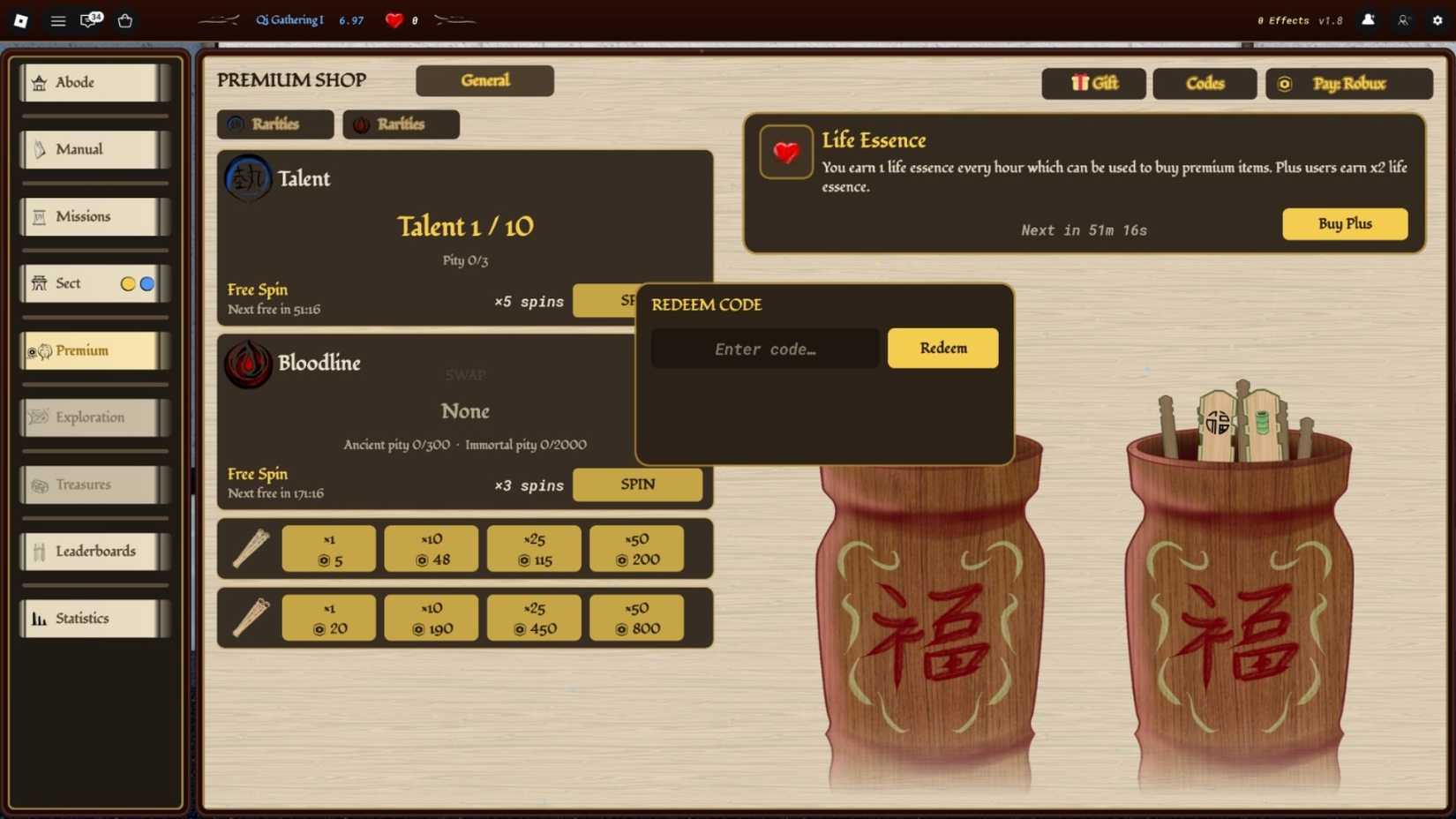 Idle Cultivation the codes tab
