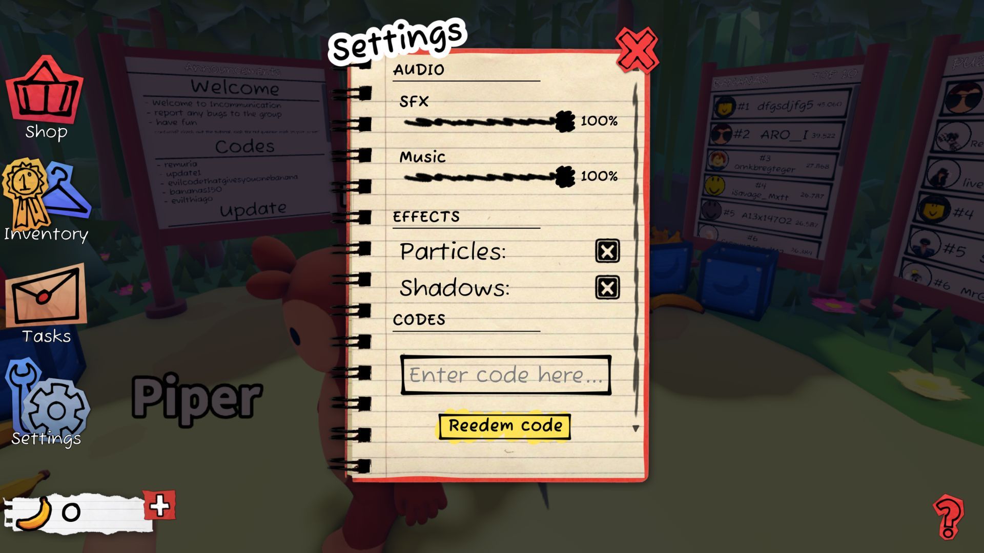 Incommunication the codes tab