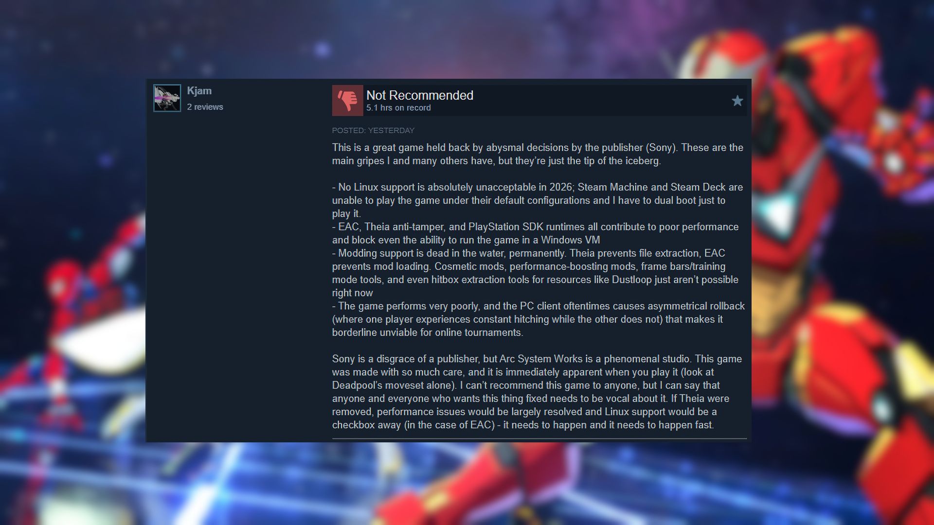 A negative review for Marvel Tokon: Fighting Souls