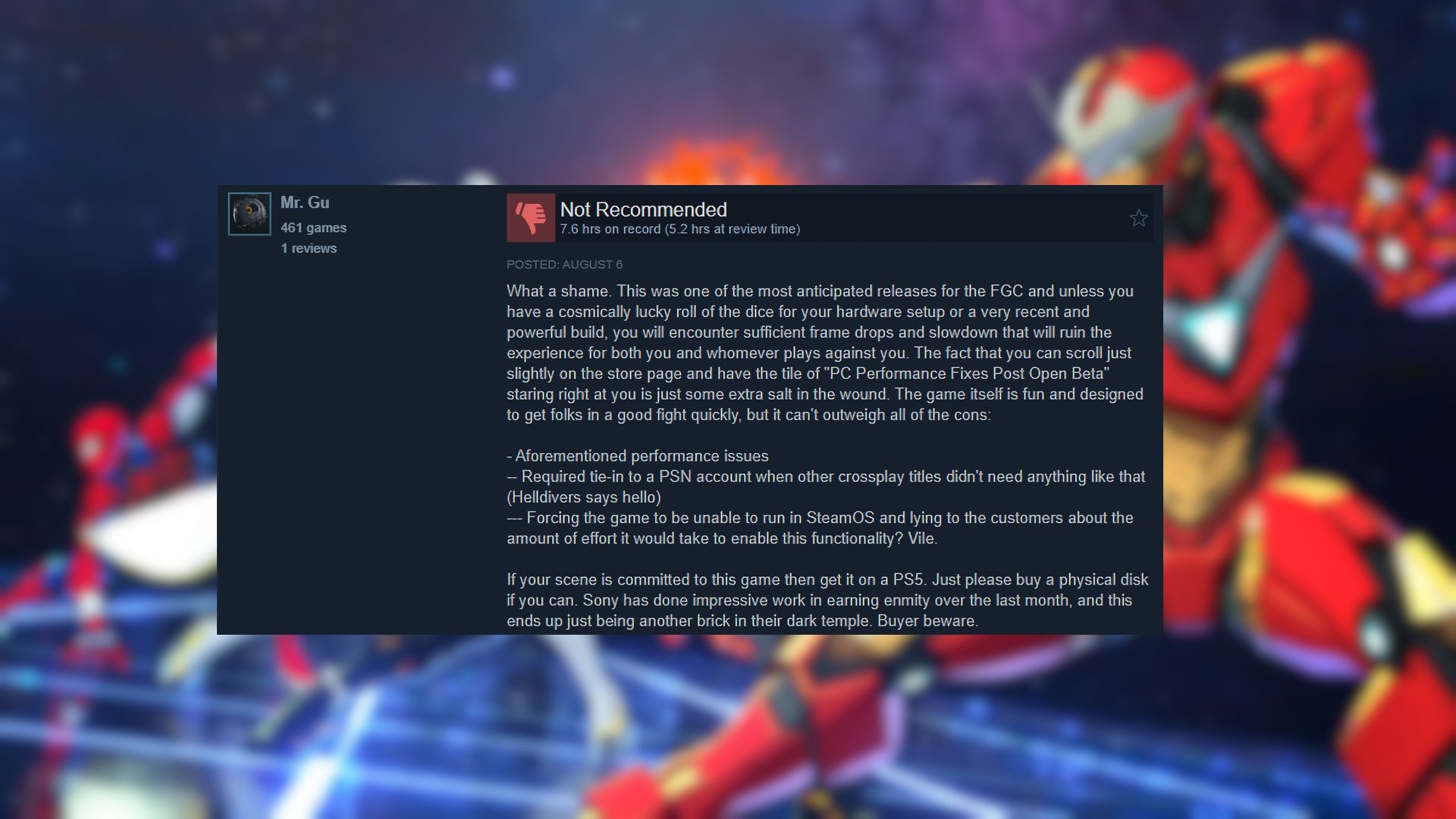 A negative review for Marvel Tokon: Fighting Souls
