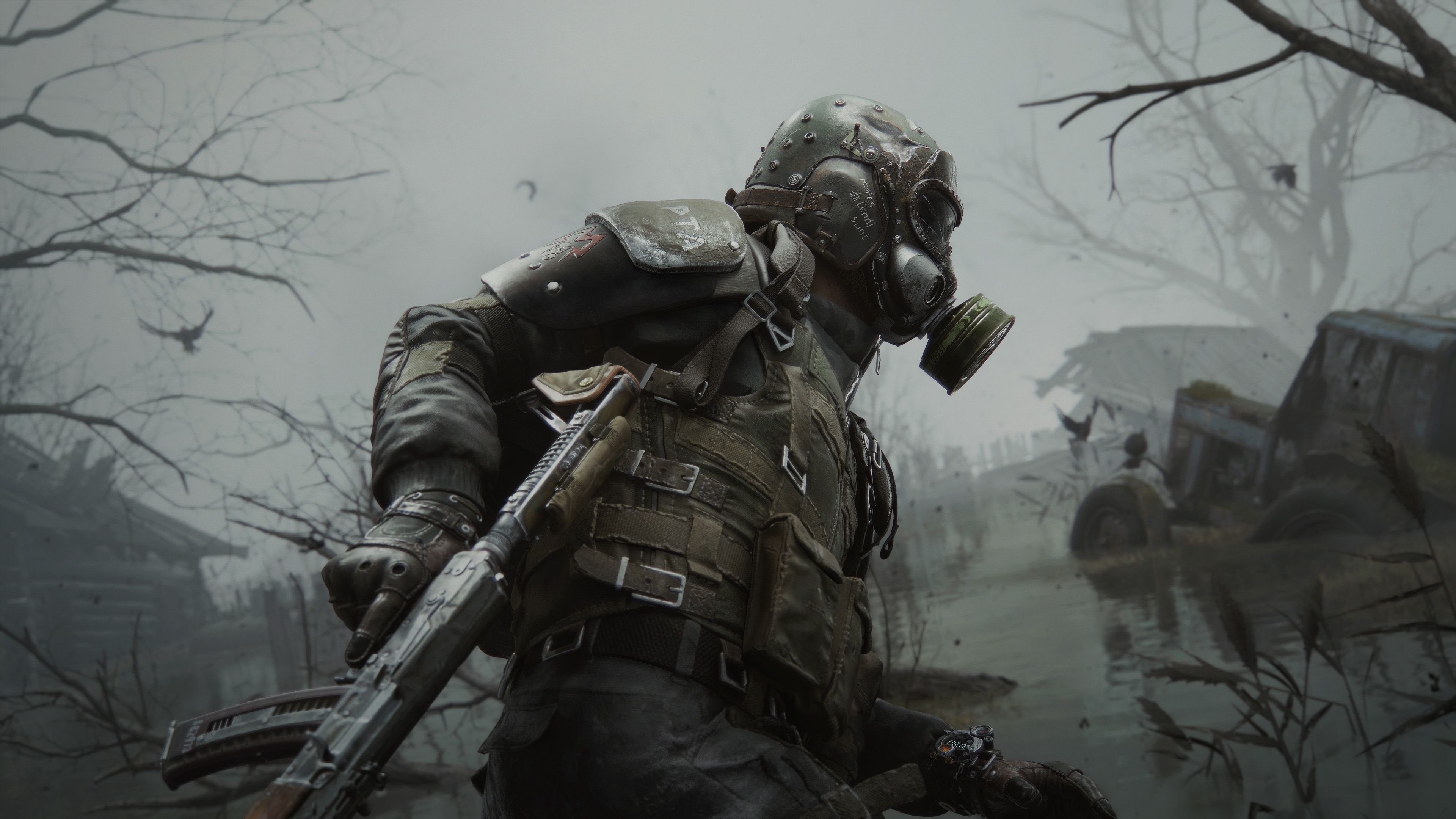 Soldier with gas mask