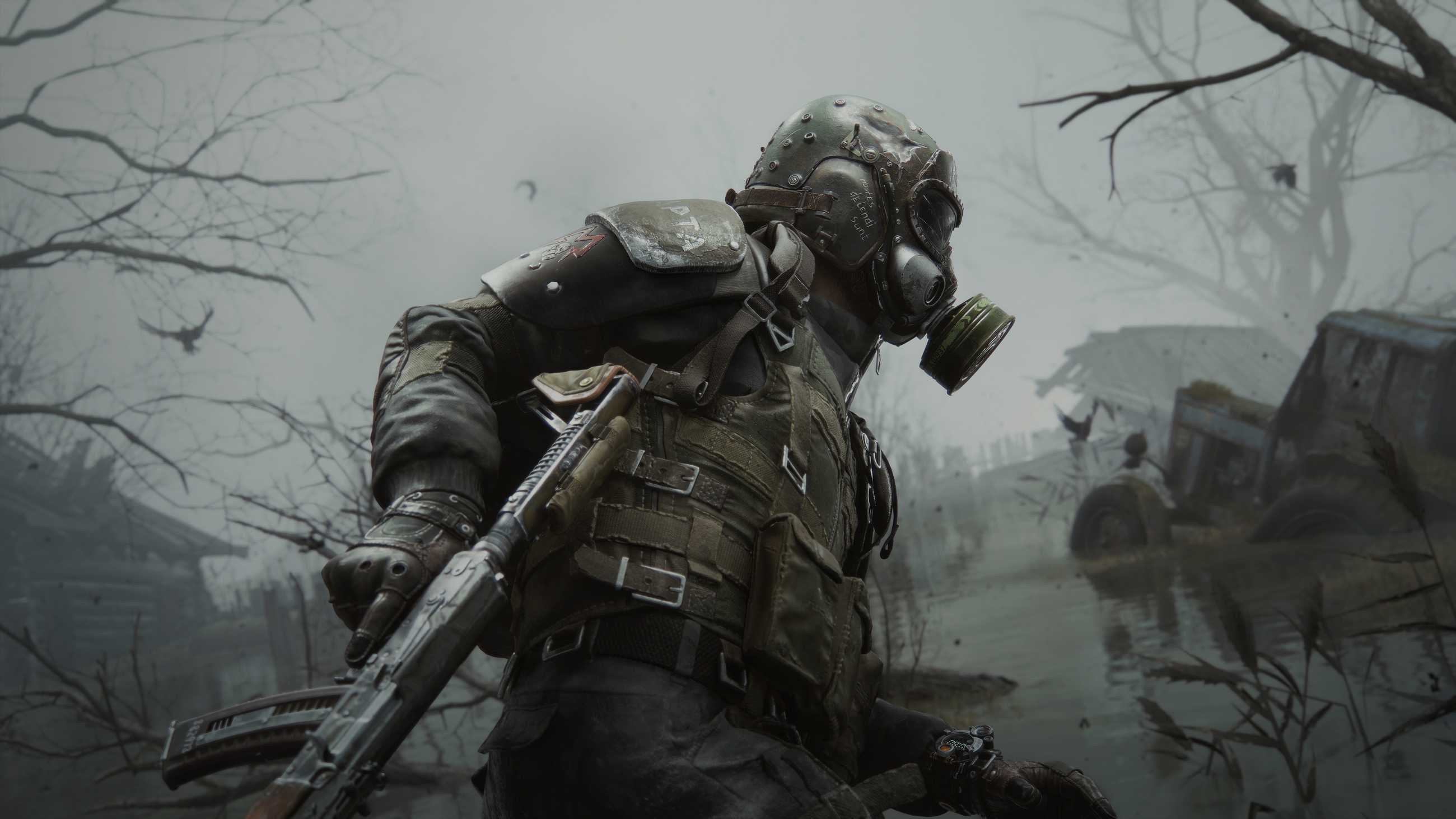 Soldier with gas mask