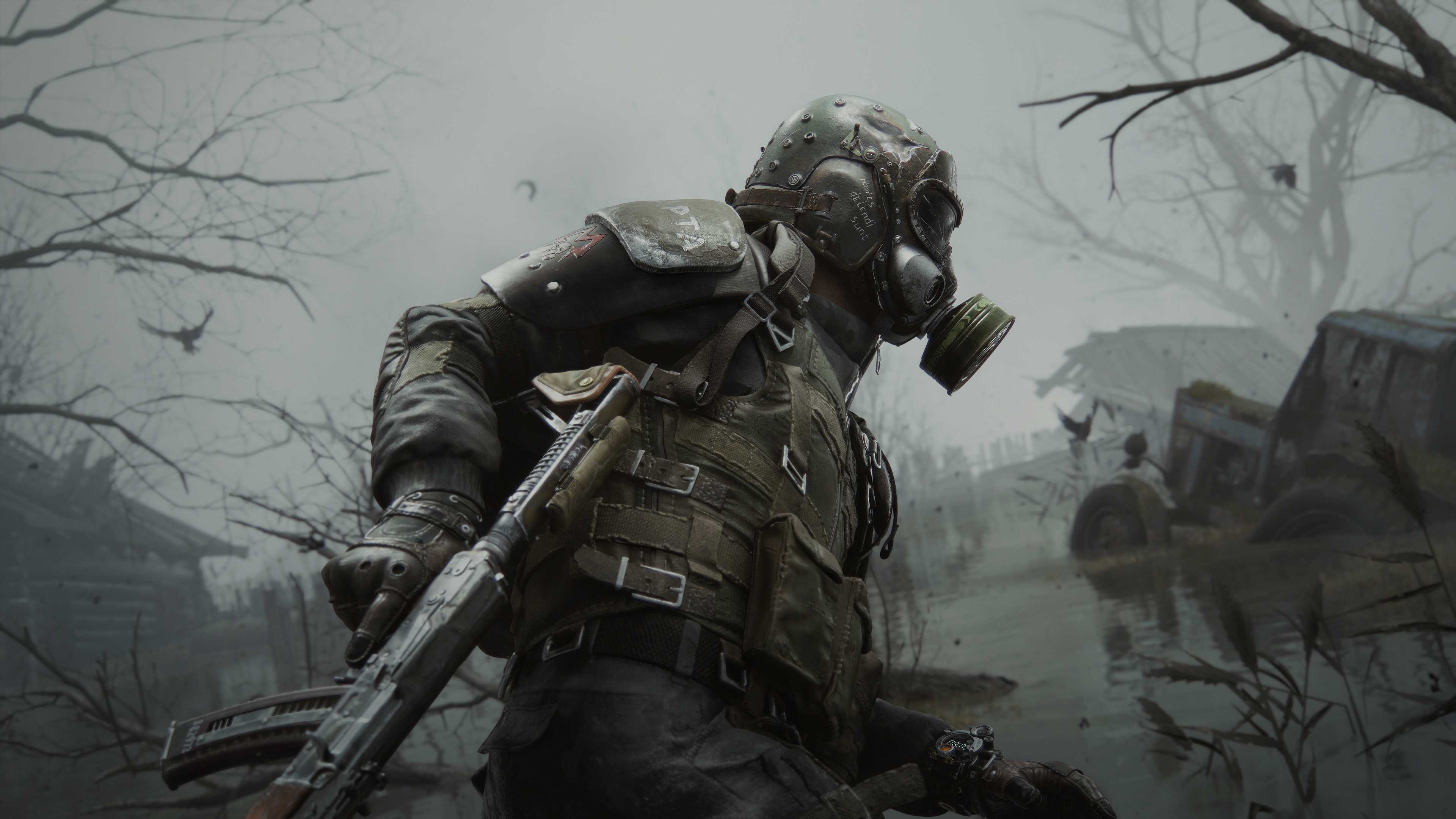 Soldier with gas mask