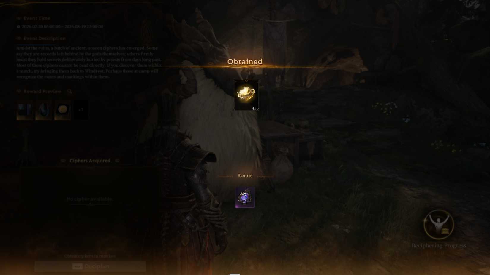 Mistfall Hunter Decipher Golden Cipher Bonus Loot