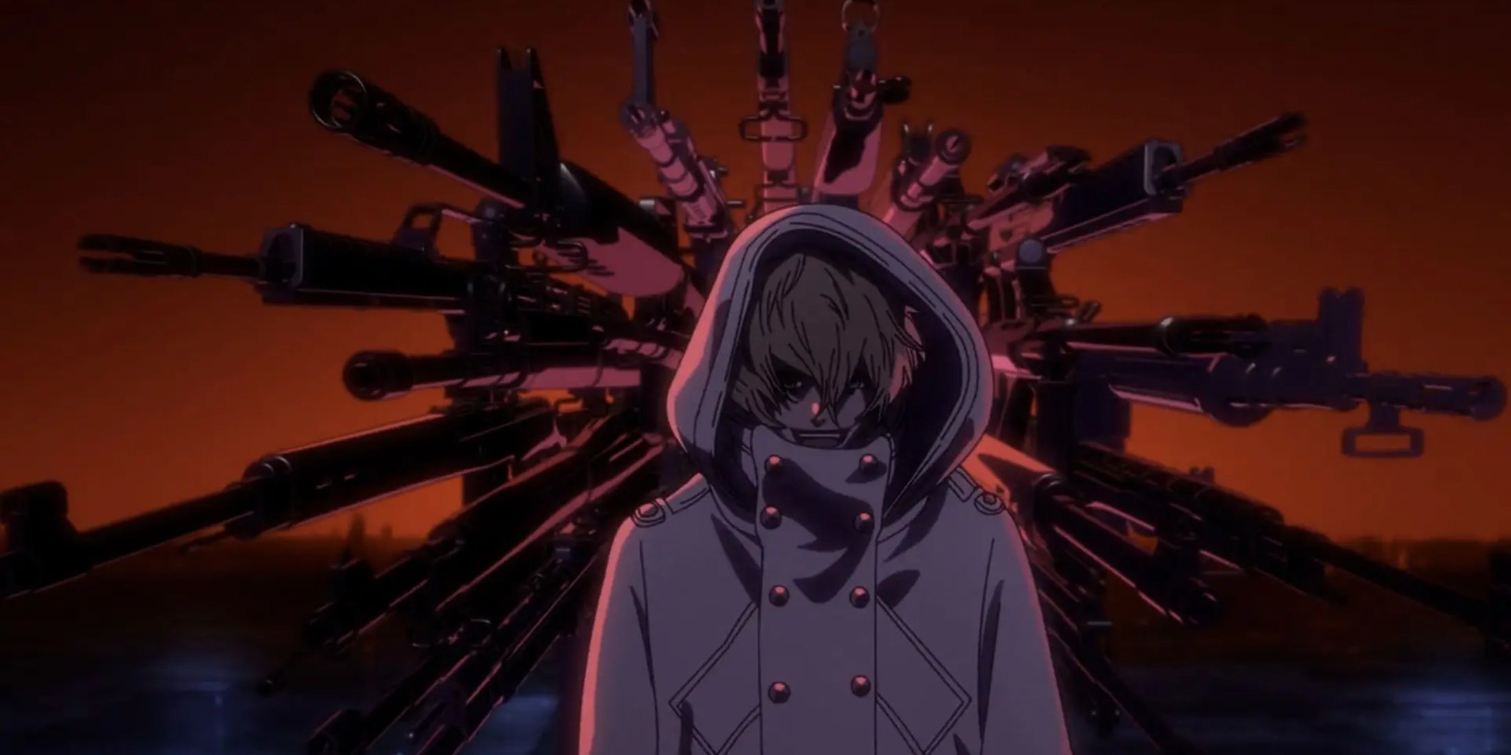 Gremmy uses The Visionary to summon multiple guns against Kenpachi in Bleach: The Thousand-Year Blood War.