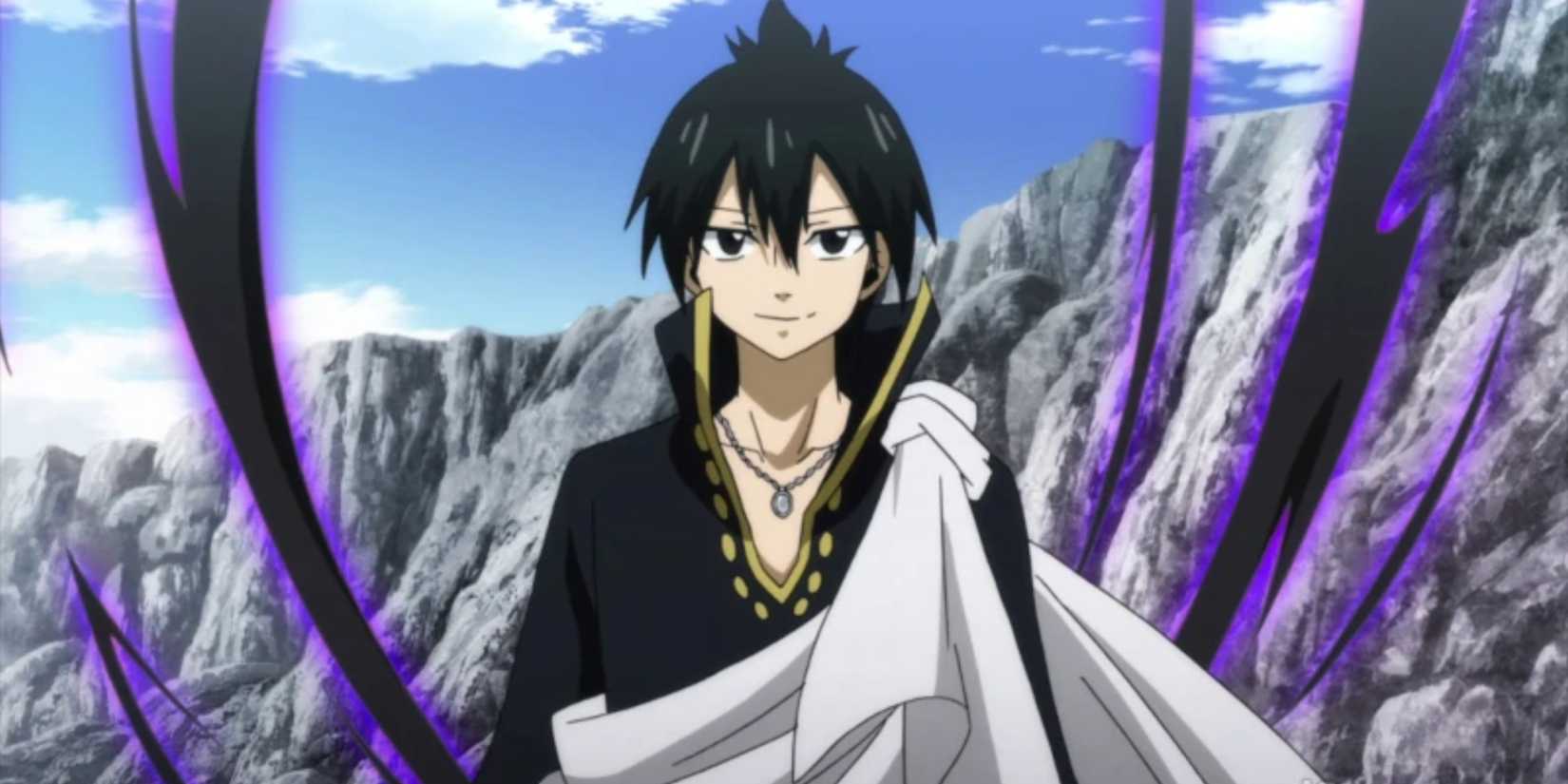 Zeref smiles after nullifying a spell with his Ankhseram Black Magic in Fairy Tail