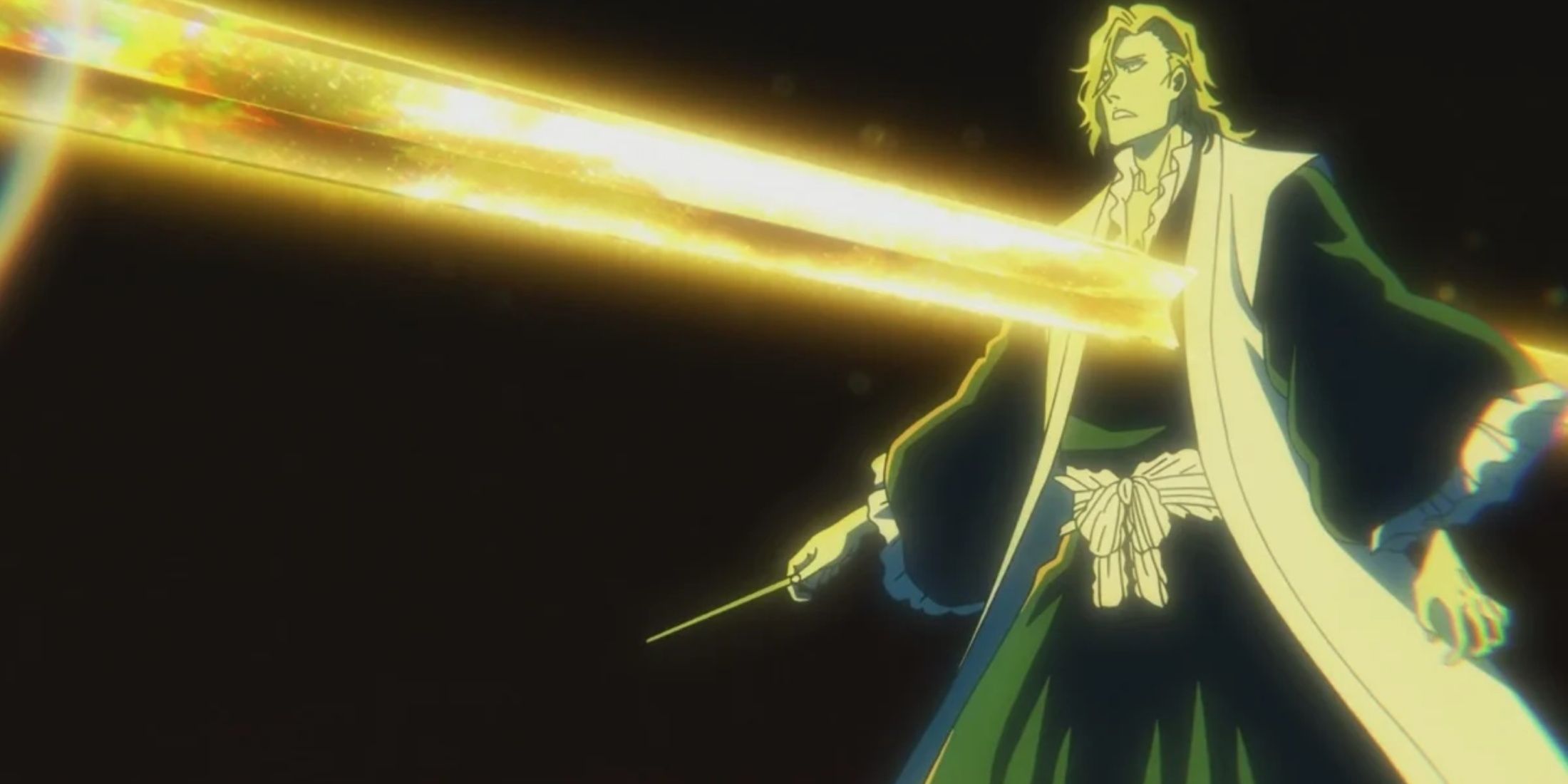 Mask de Masculine blasts Rojuro through his chest in Bleach: The Thousand-Year Blood War. 