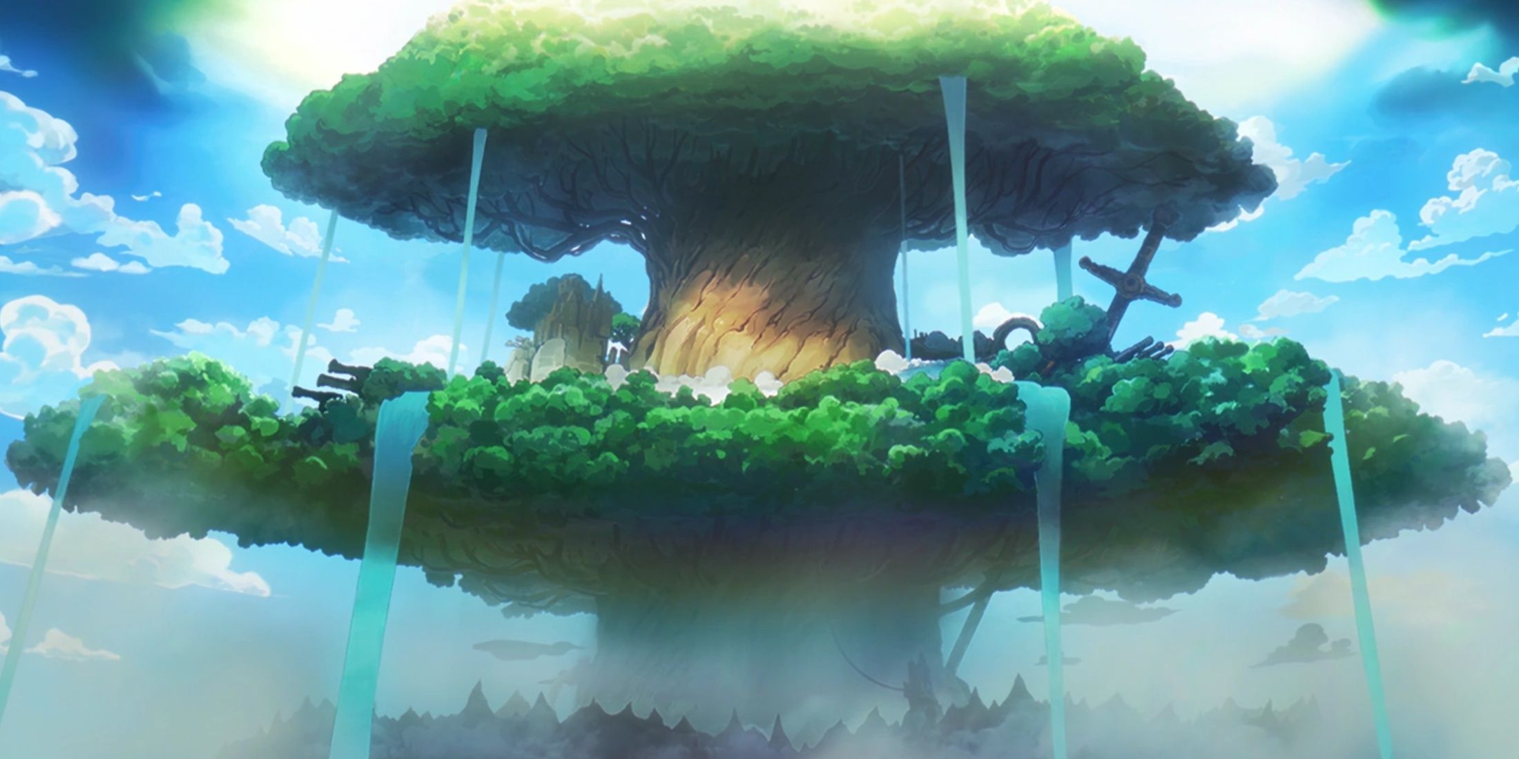 Elbaph, the Warland Kingdom, seen from afar in One Piece.