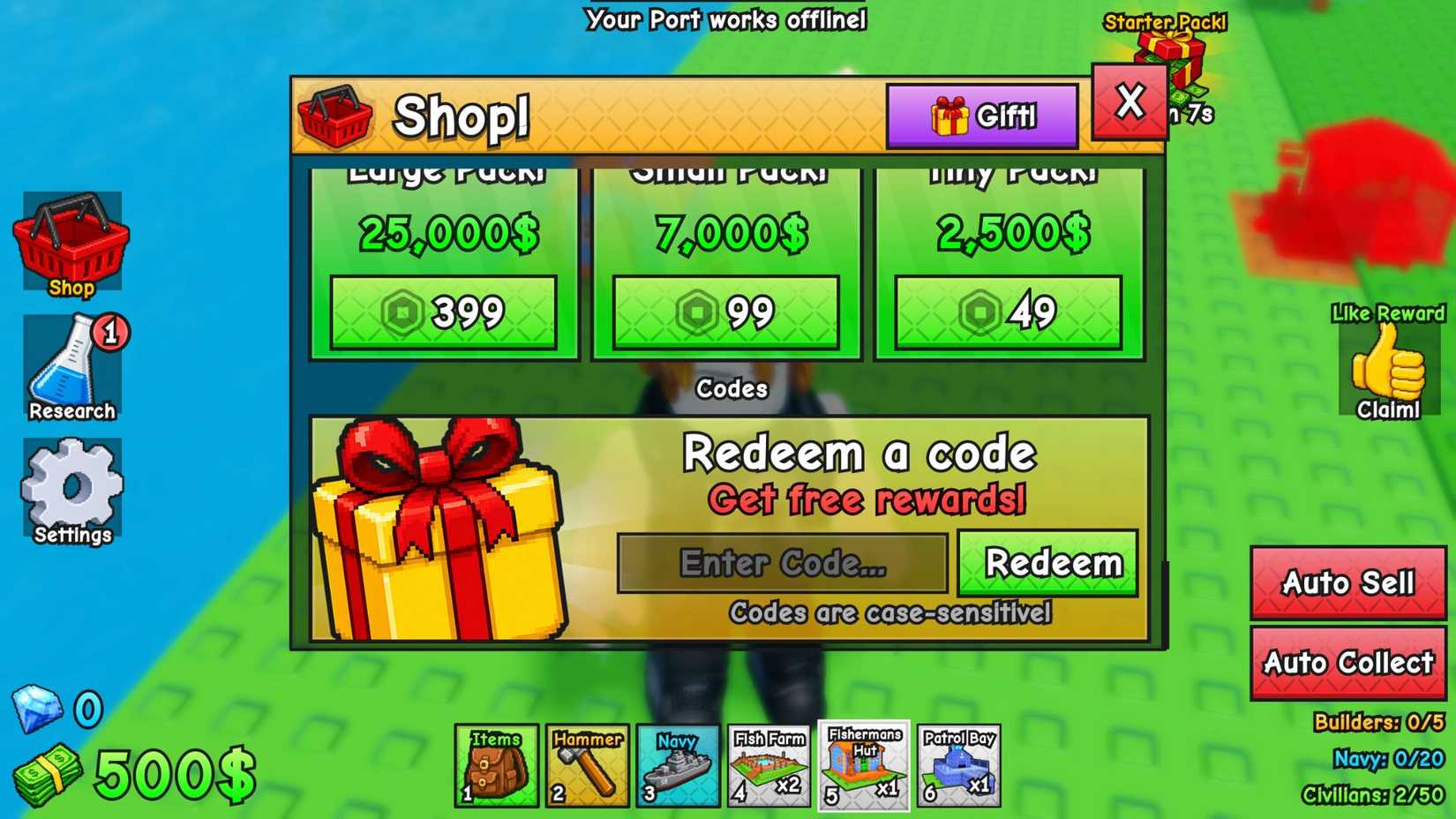 Navy War - the codes tab