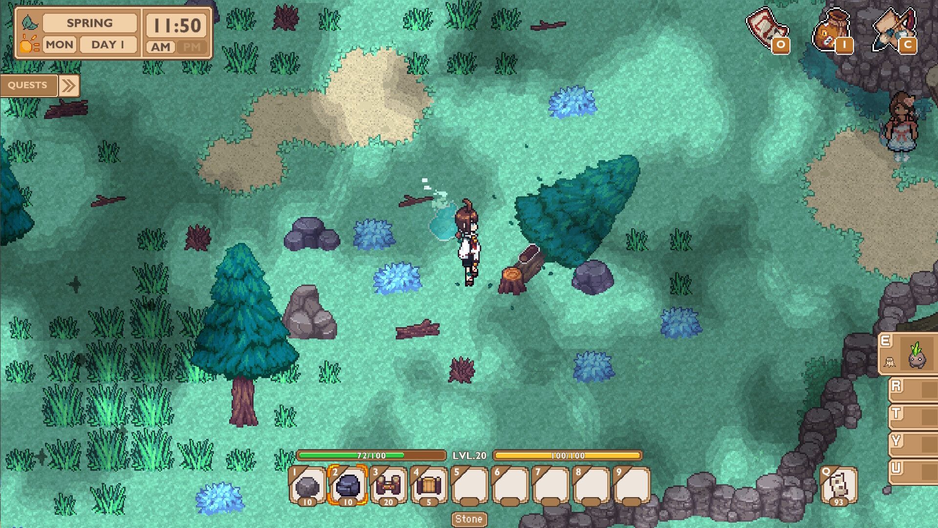 A player character cutting a tree in Spirit Rancher