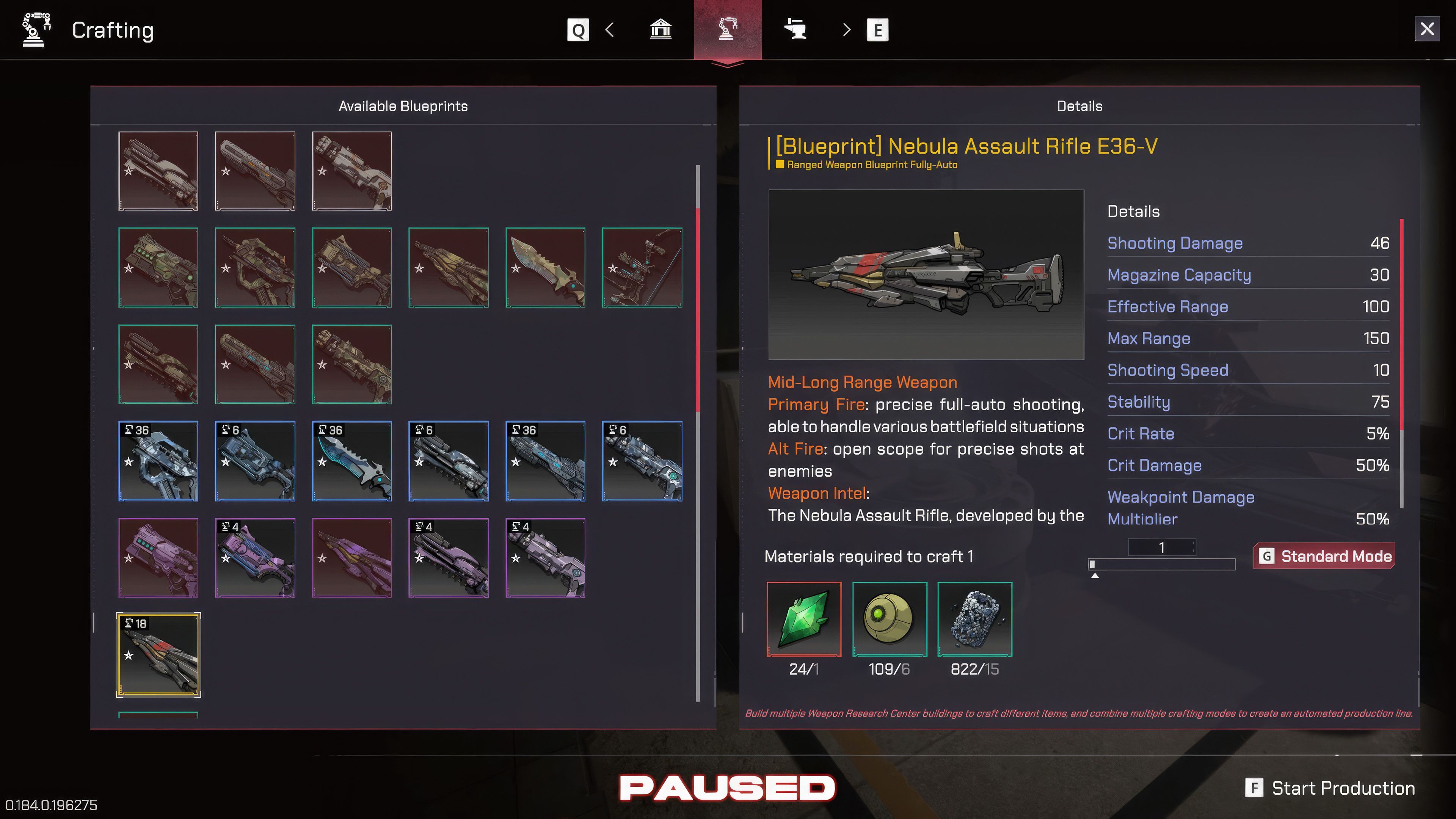 The weapon upgrade menu in Pax Autocratica.