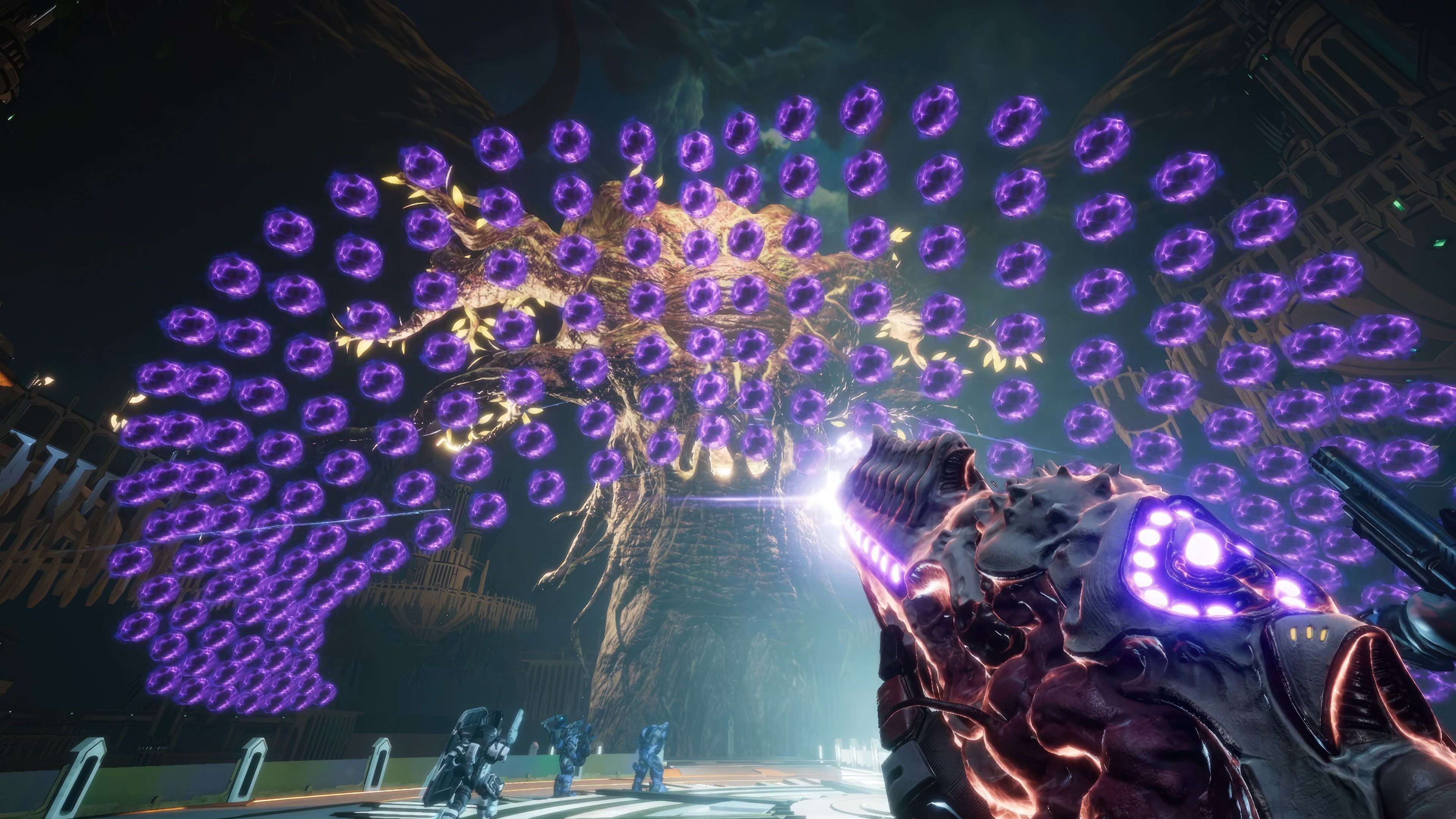 A bullet hell style boss encounter in Pax Autocratica.