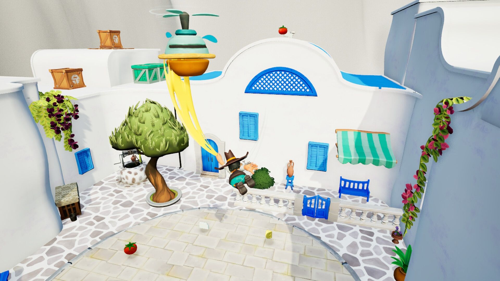 pizzapocalypse 2 protagonist using his pizza as a grappling hook.