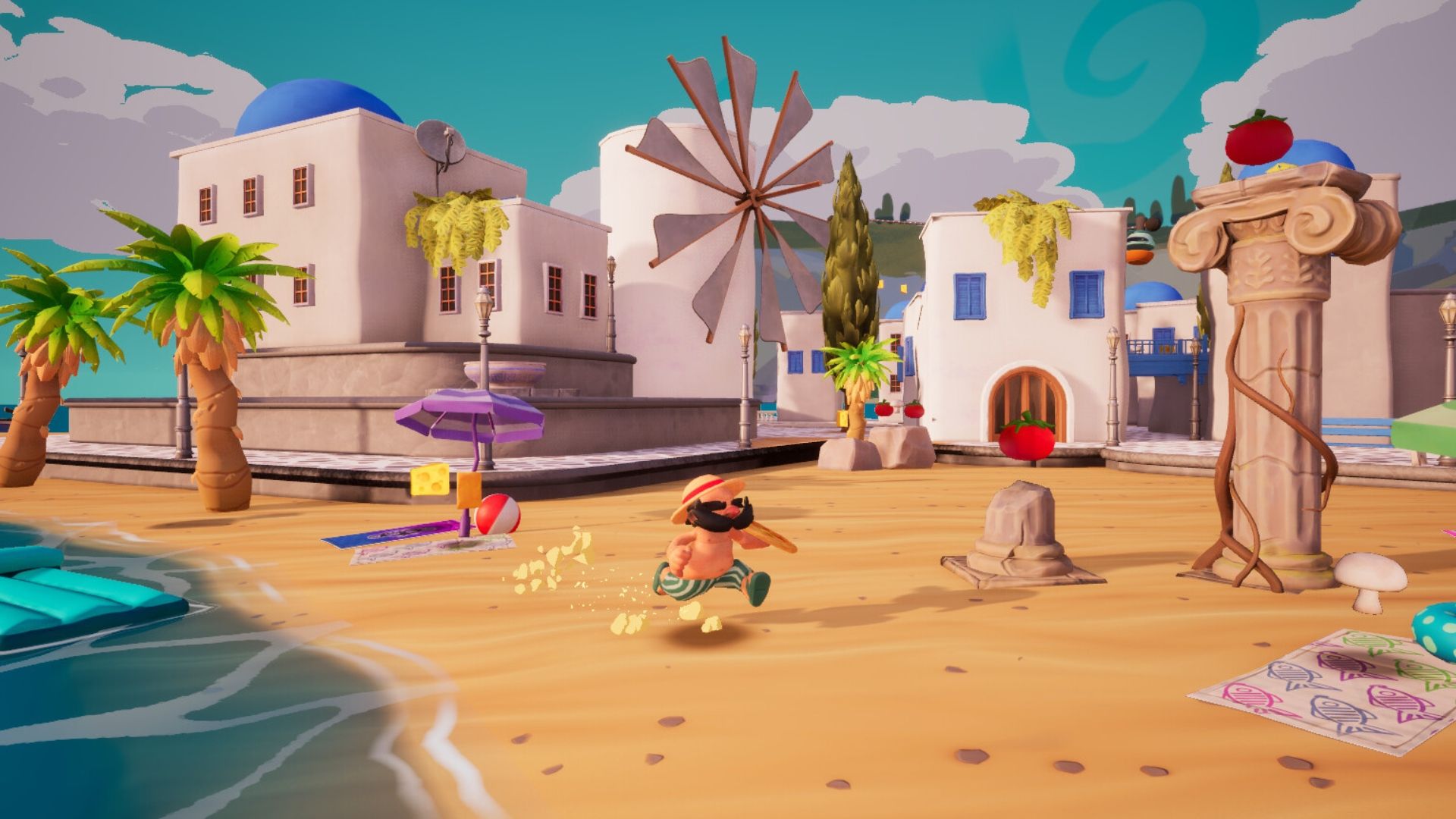 pizzapocalypse 2 protagonist in the beach area.