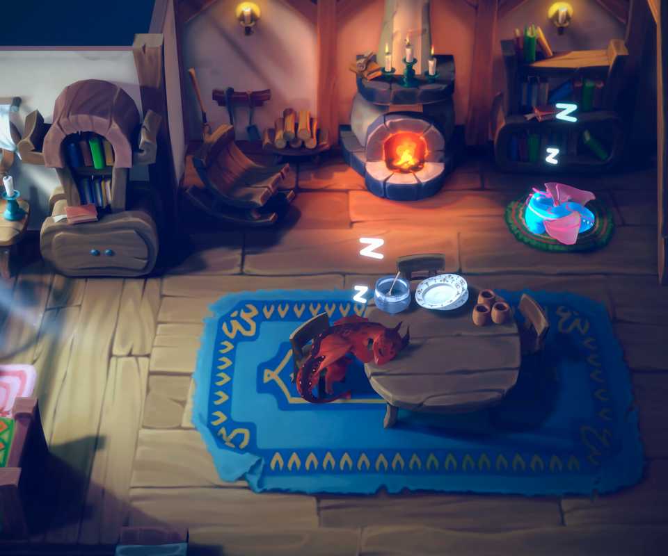 Player and their dragon asleep in Dragon Shelter