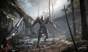 Preview Hands-On Valor Mortis 29 Player with pistol and sword fighting a giant dual-wielding boss in Valor Mortis