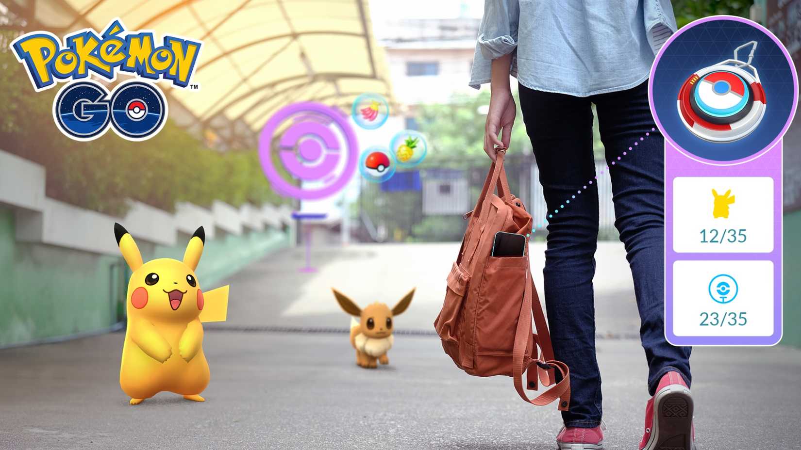 Pokemon Go Explorer Gadget in Use with Pikachu and Eevee