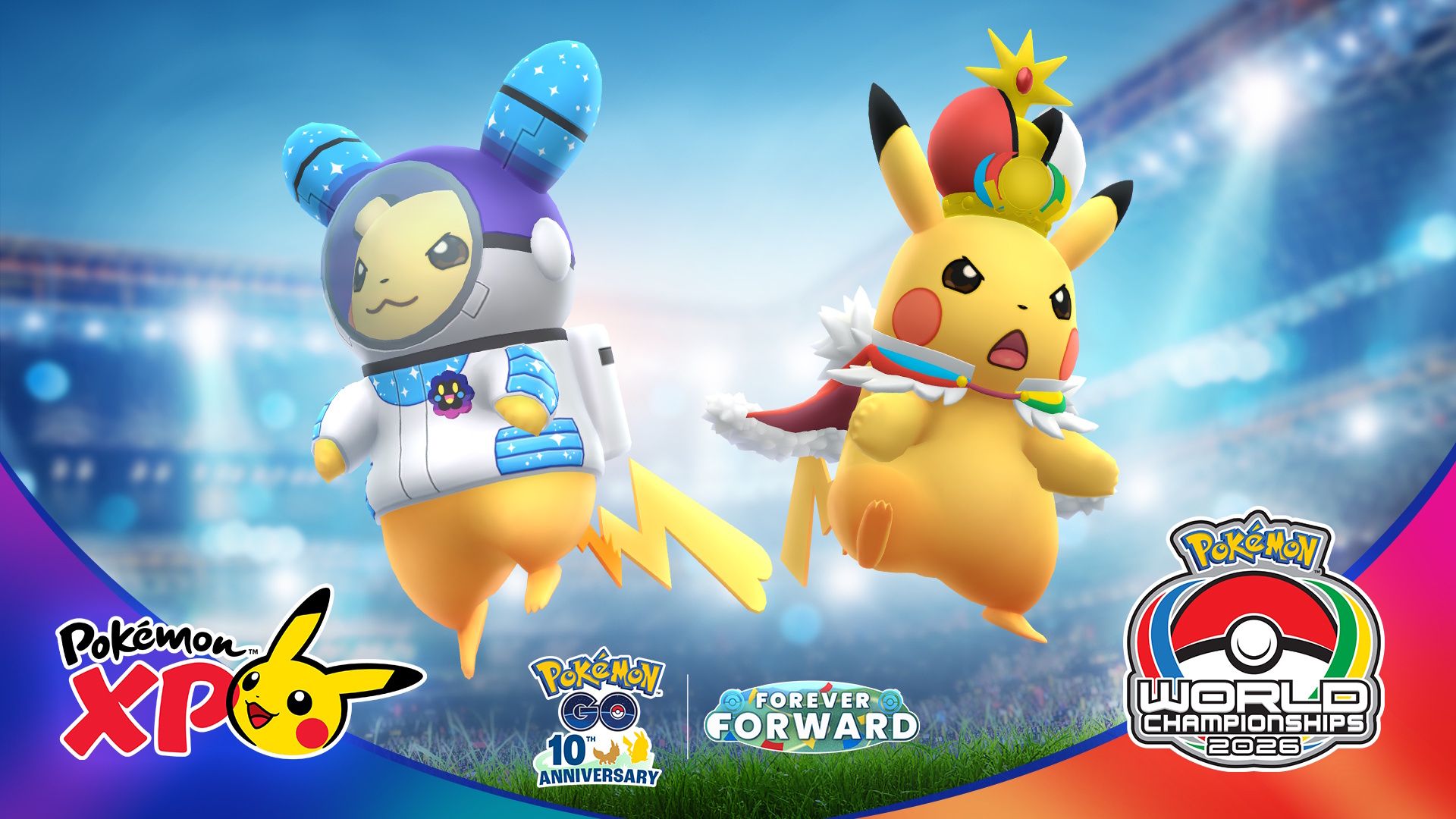 The key visual for Pokemon GO's Pokemon XP and Pokemon World Championships 2026 Events