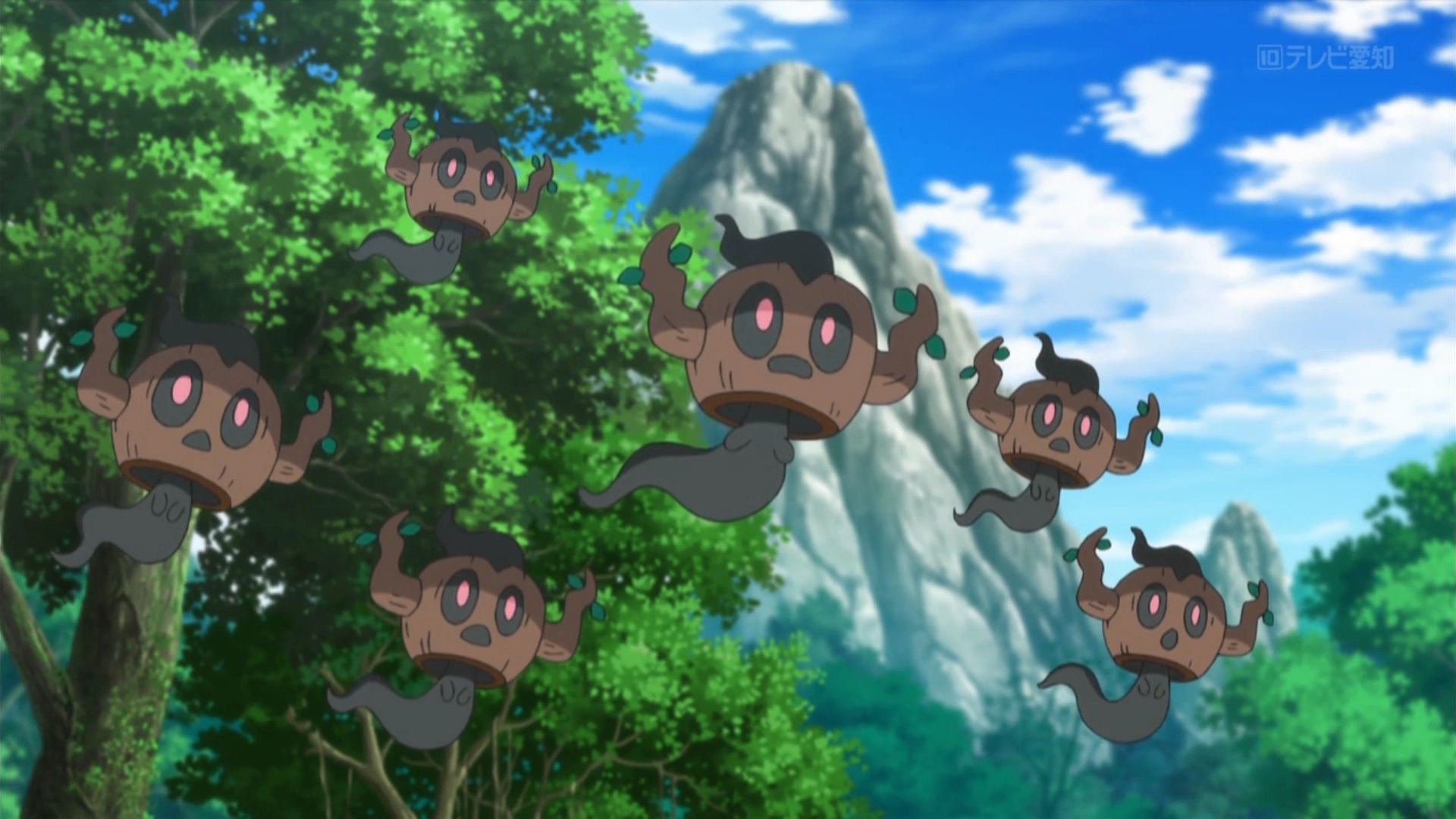 A group of Phantumps in the Pokemon anime