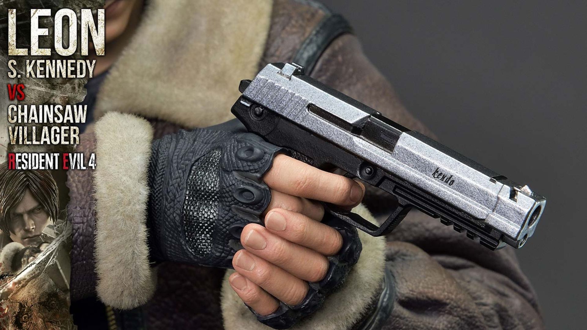 re4 remake diorama details, leon's starter handgun.