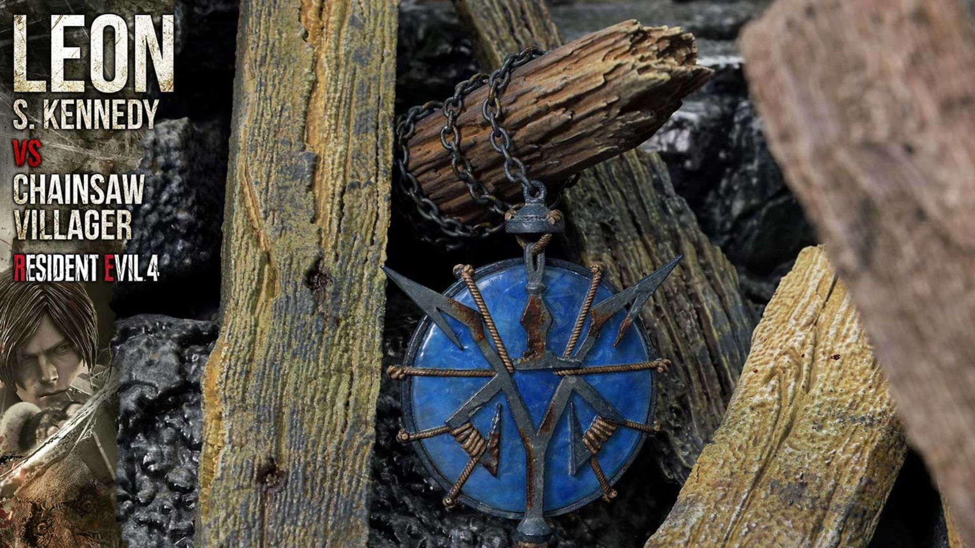 re4 remake diorama details, a blue medallion.