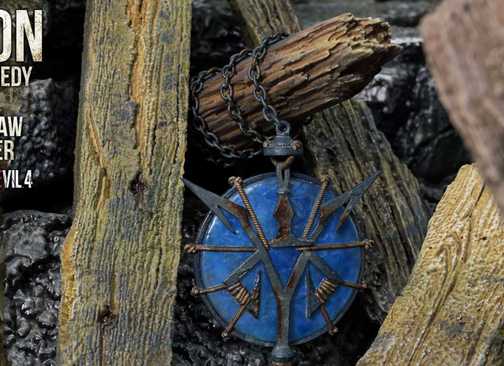 re4 remake diorama details, a blue medallion.