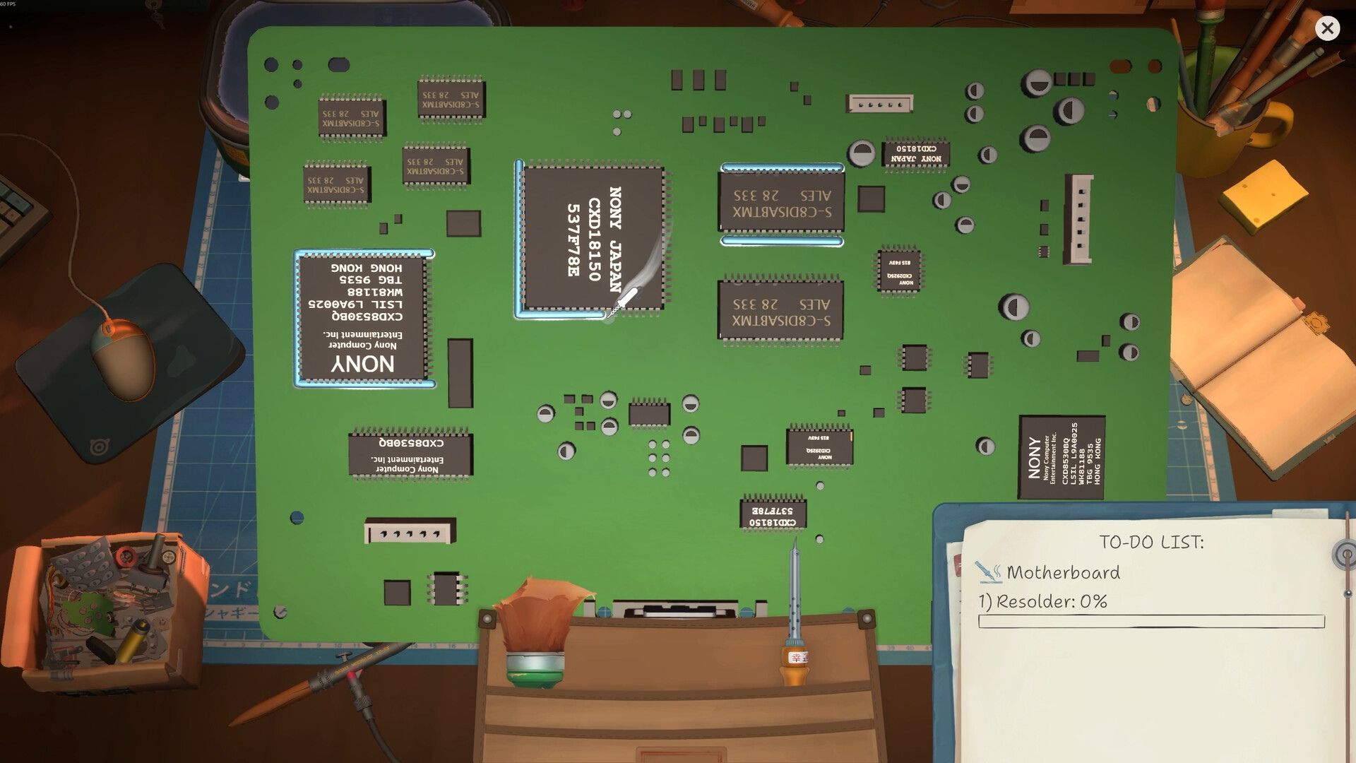 a nony board being repaired in restory chill electronics repair.