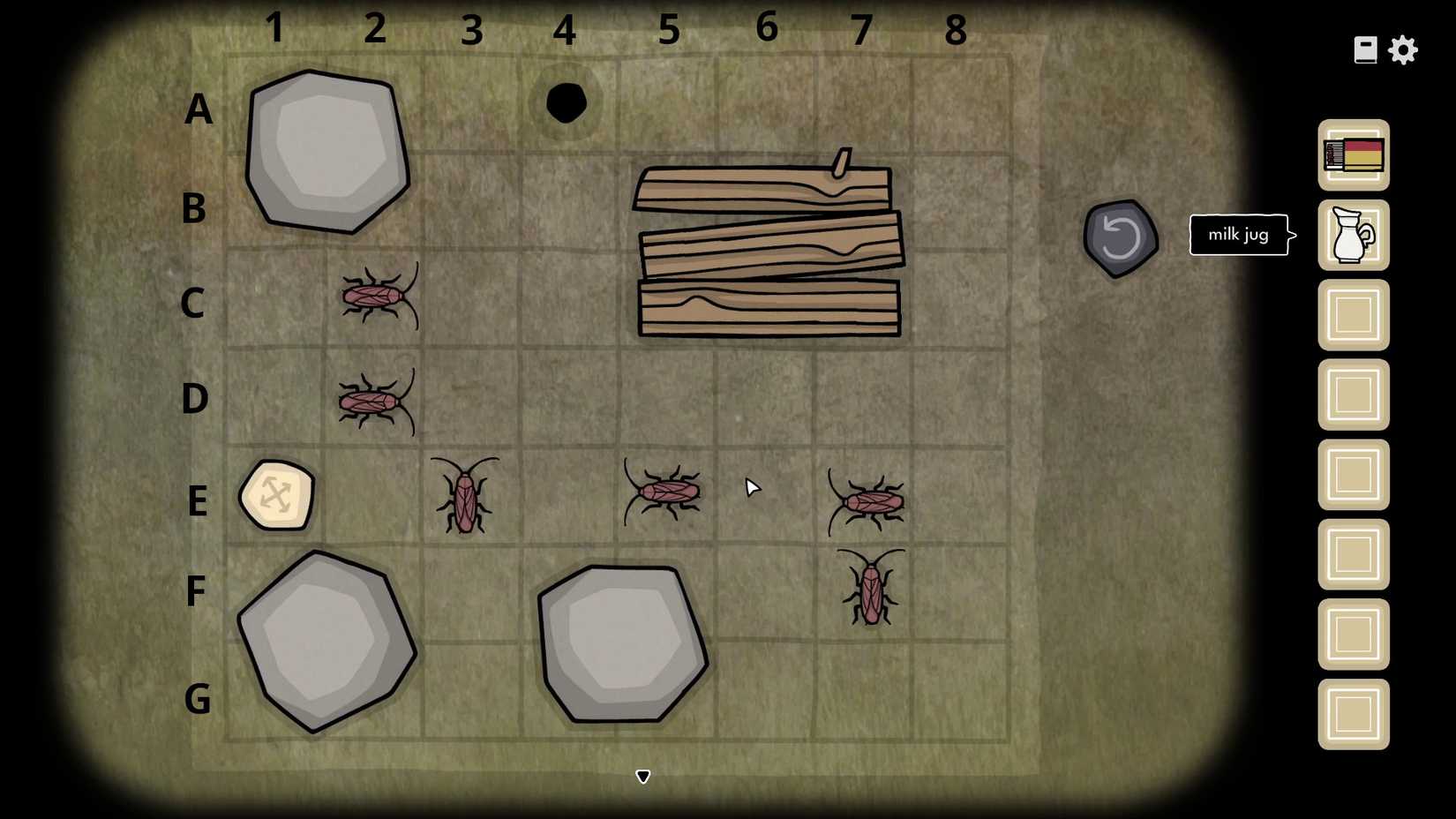 The cockroach puzzle in Servant of the Lake.