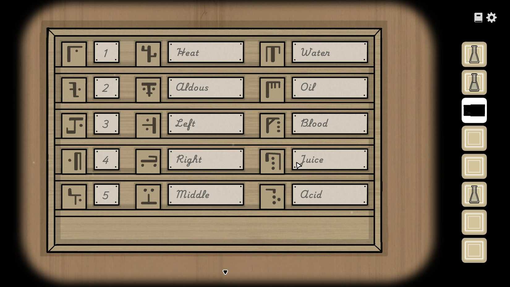 The symbol board in Servant of the Lake.