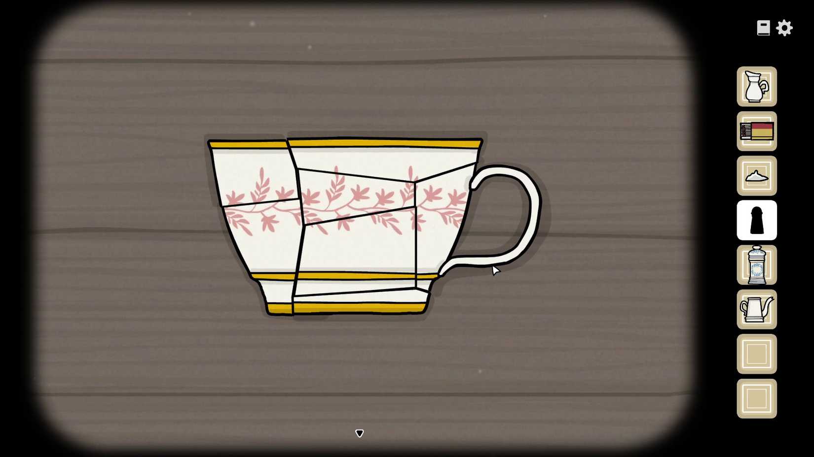 The repaired tea cup in Servant of the Lake.