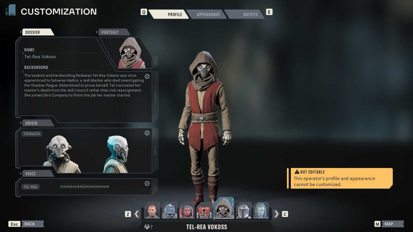 Tel-Rea's profile in Star Wars Zero Company.