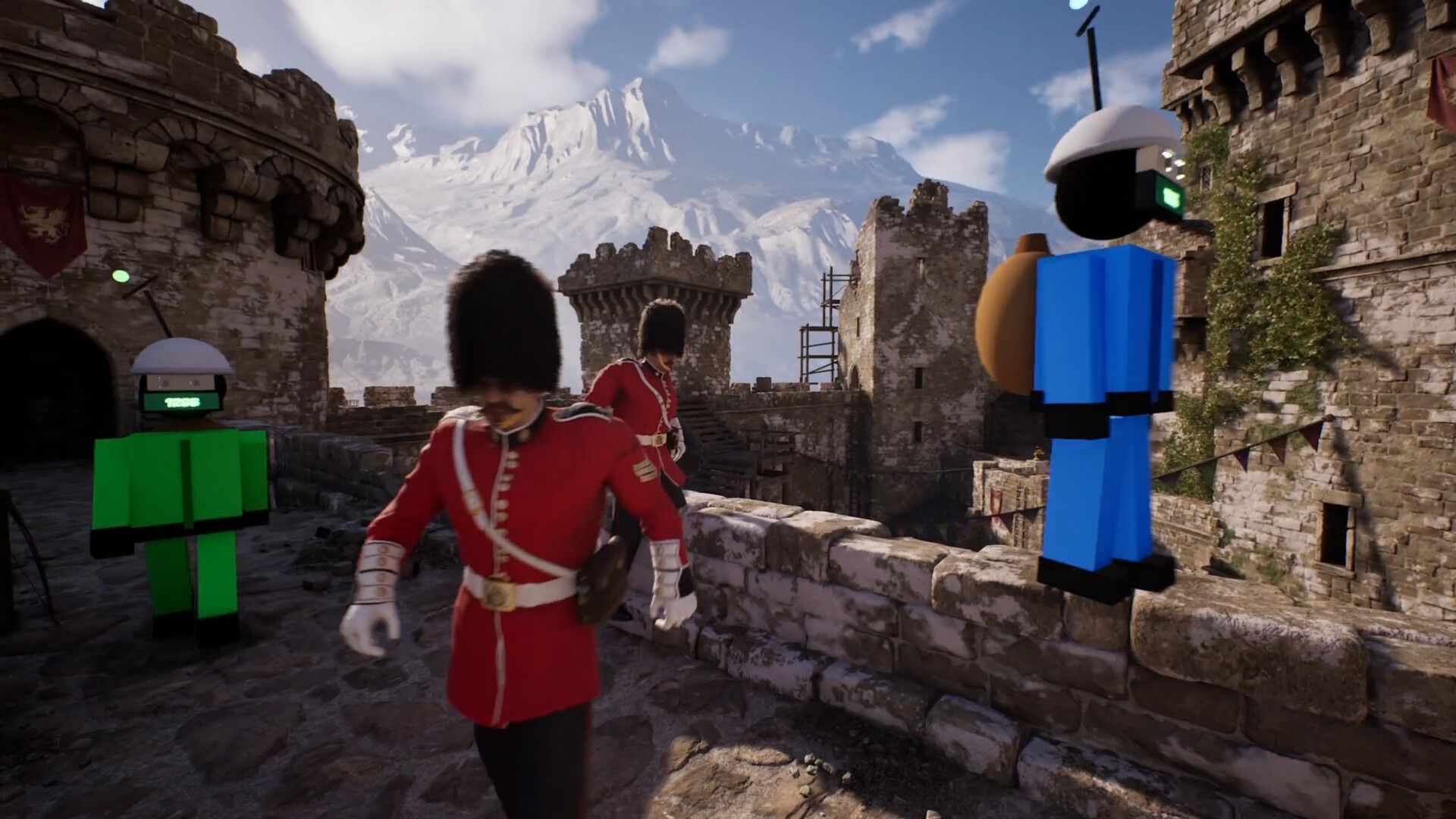 guards roaming an old british castle in grand theft timeline.