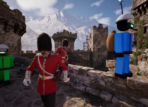 guards roaming an old british castle in grand theft timeline.