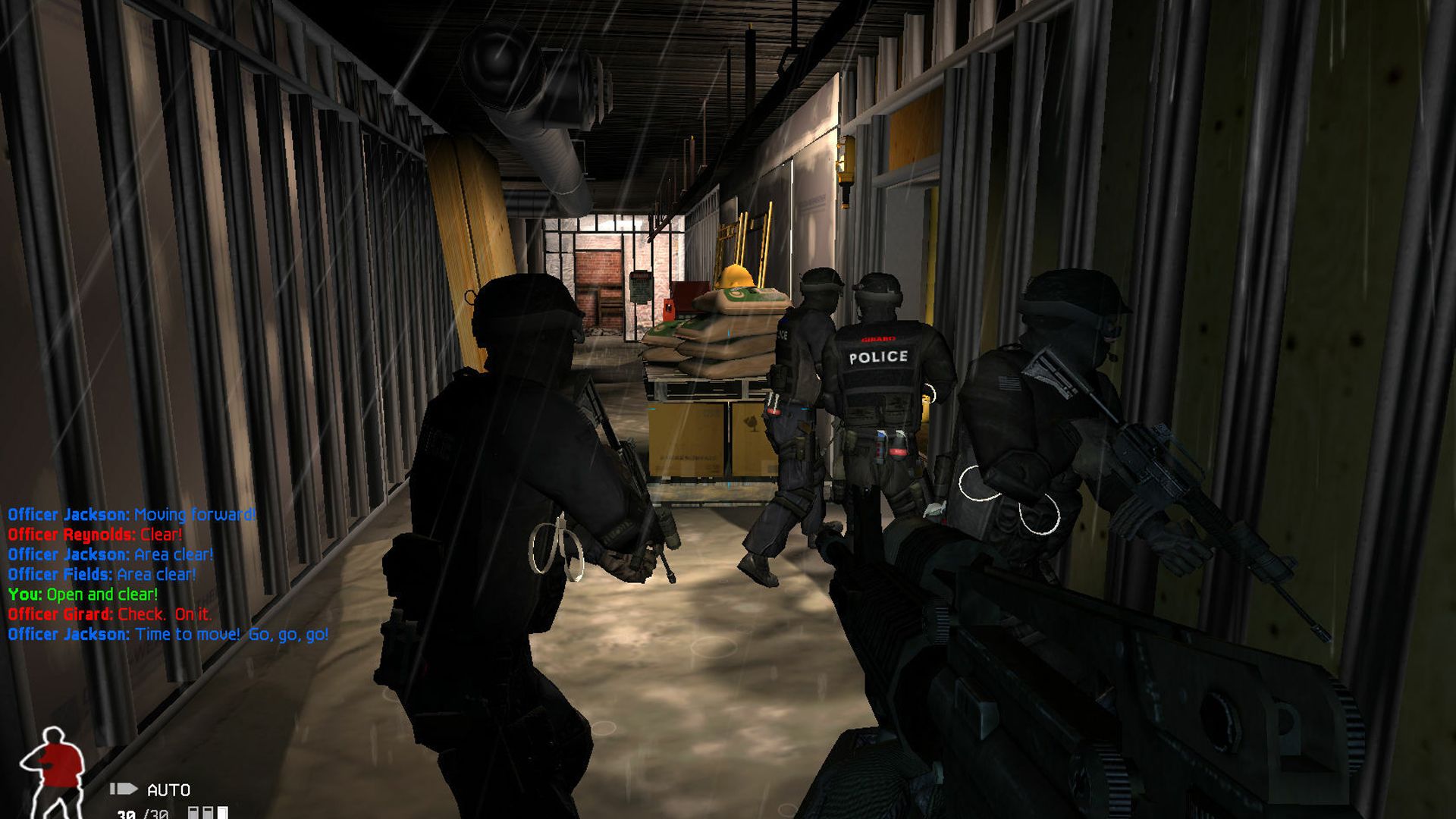 swat 4 officers confirming that area is clear