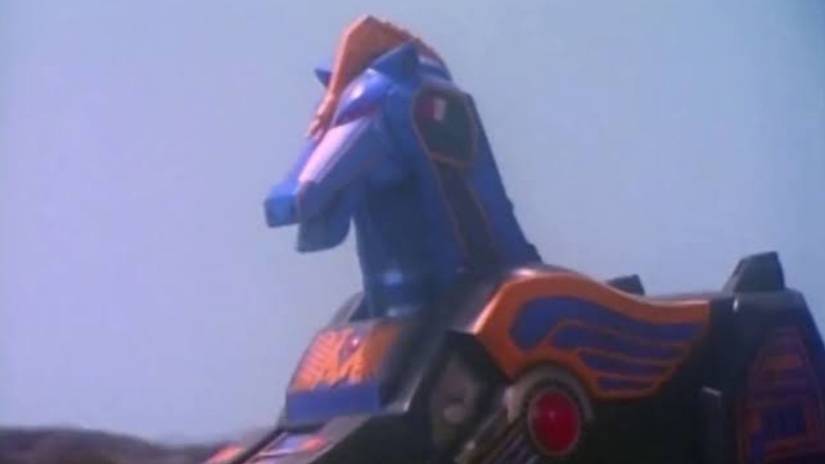 Unicorn Thunderzord charging into battle in Mighty Morphin Power Rangers