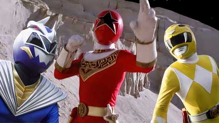 A combined image of Blue, Red, and Yellow Rangers in Power Rangers