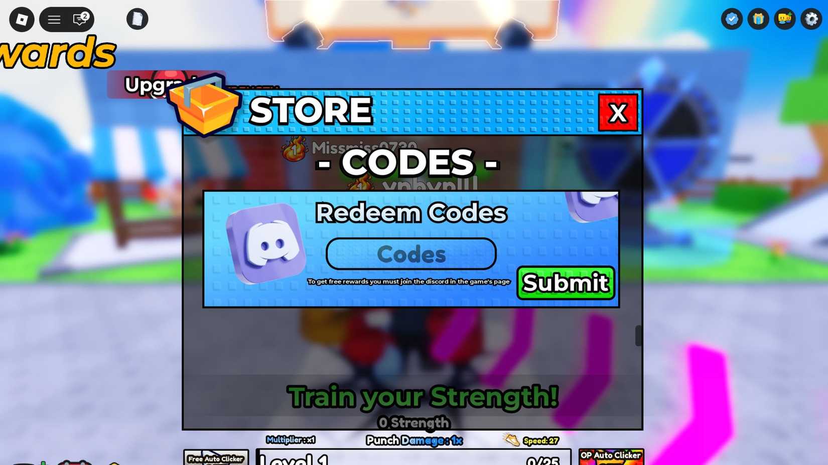 +1 Fist Per Click the codes tab