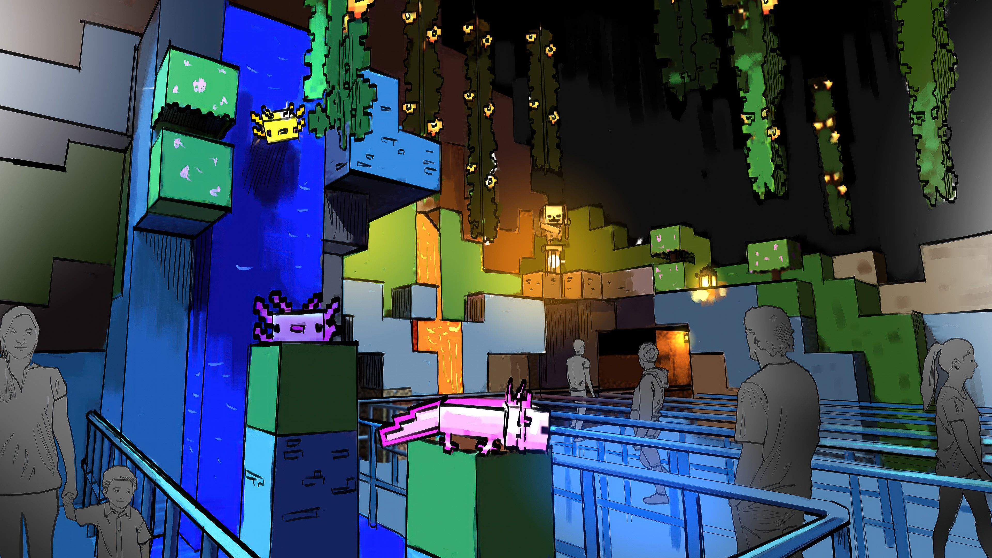 An aquatic concept in Chessington's Minecraft hotel