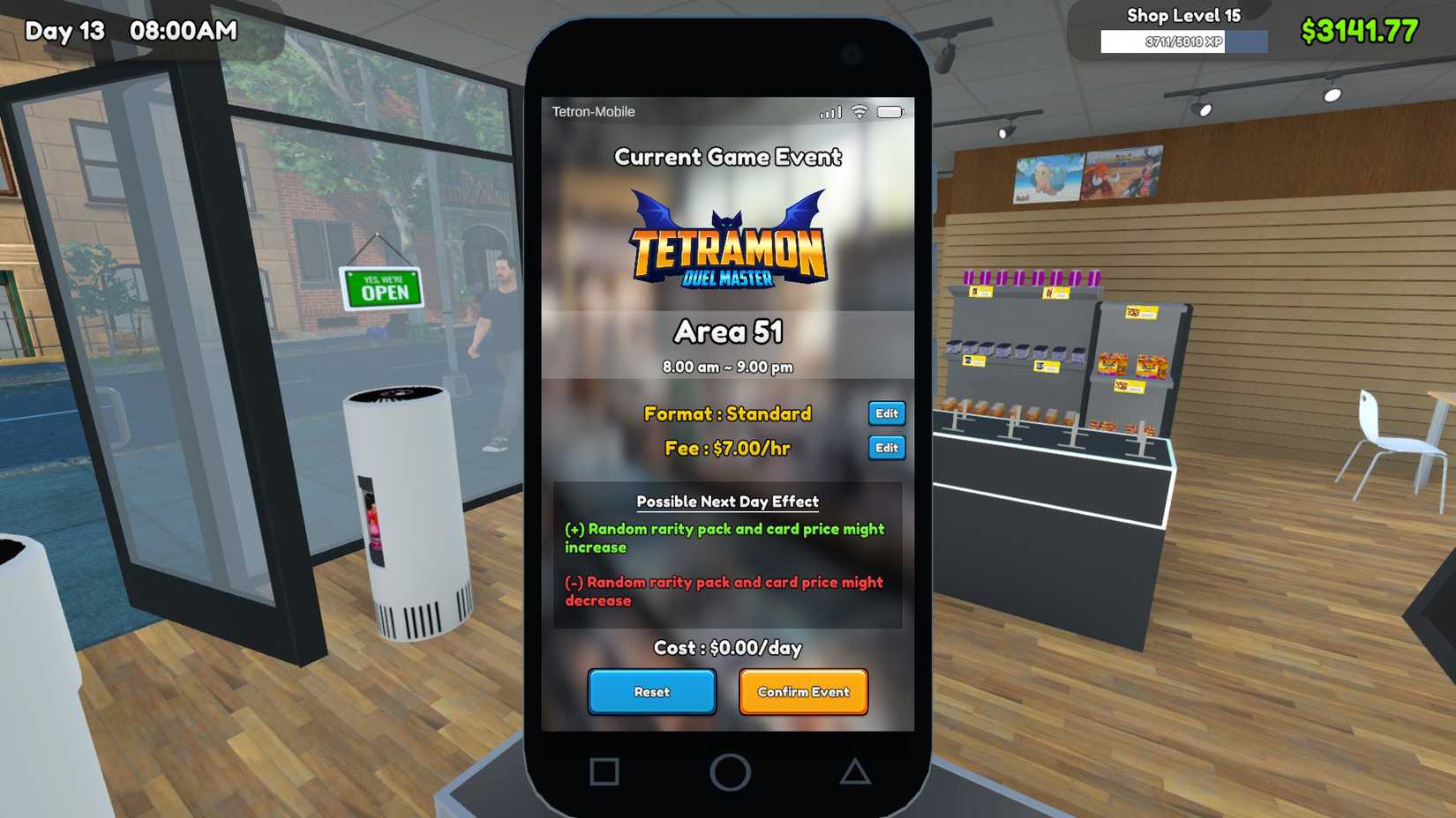 TCG Card Shop Simulator Event menu