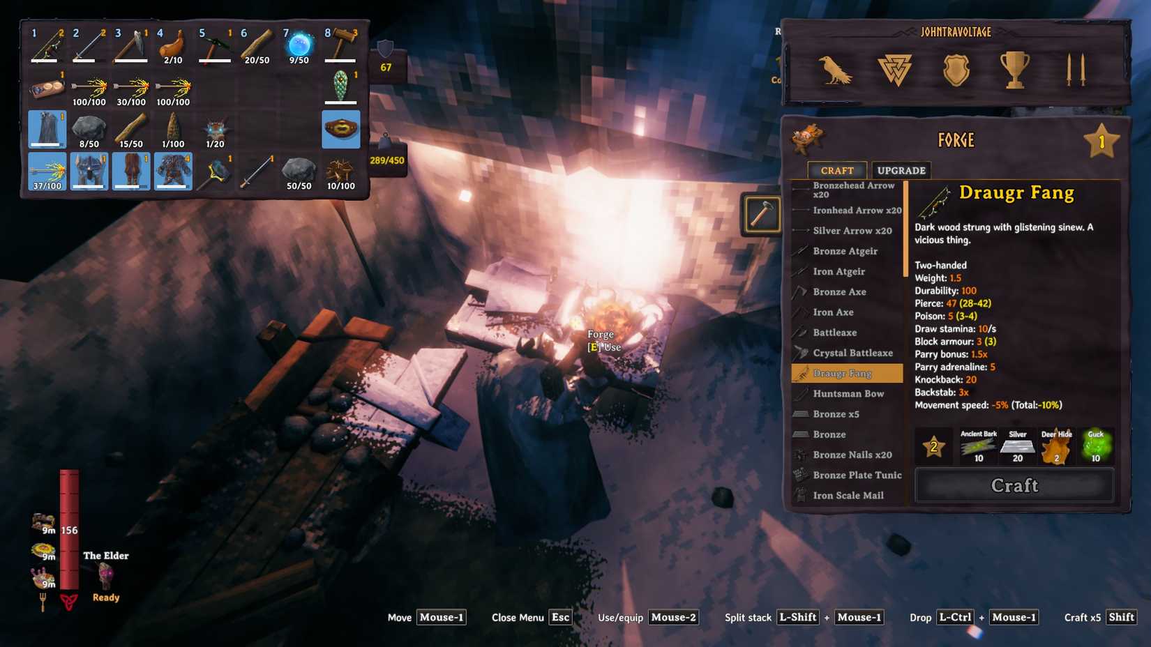 Valheim Draugr Fang crafting recipe
